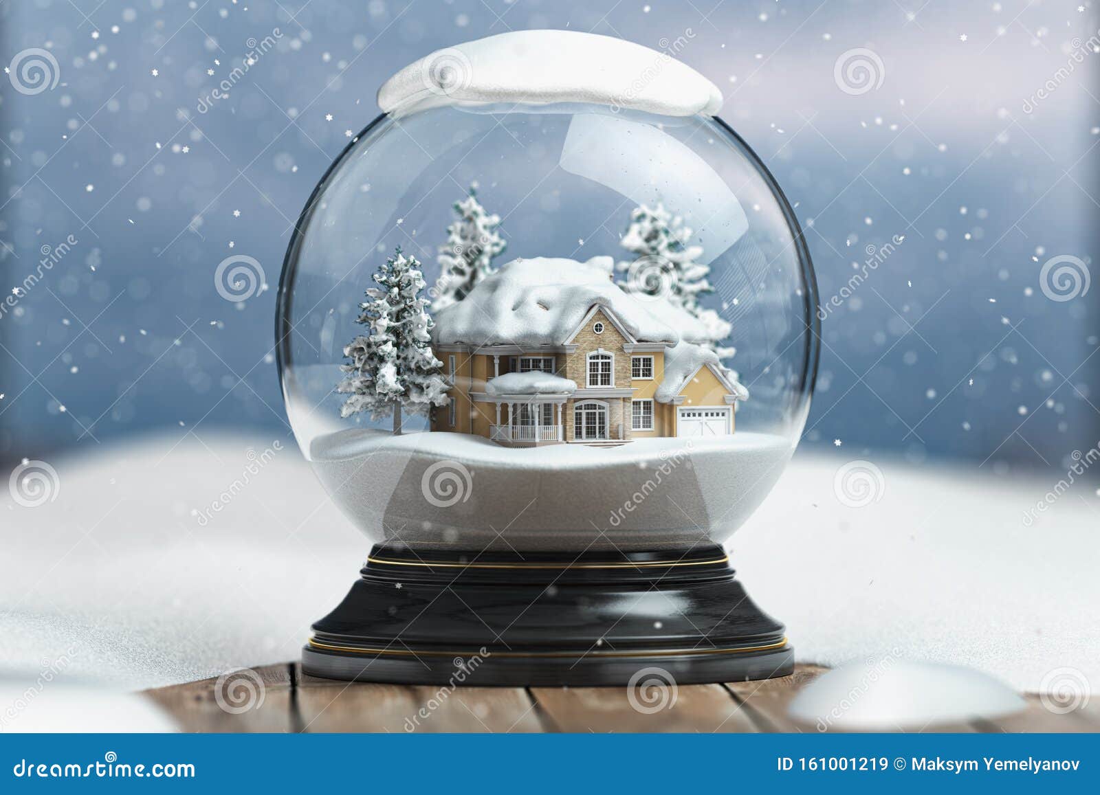 Веселый снежный шар с домом на зимнем фоне снегопада Иллюстрация штока -  иллюстрации насчитывающей глобус, волшебство: 161001219