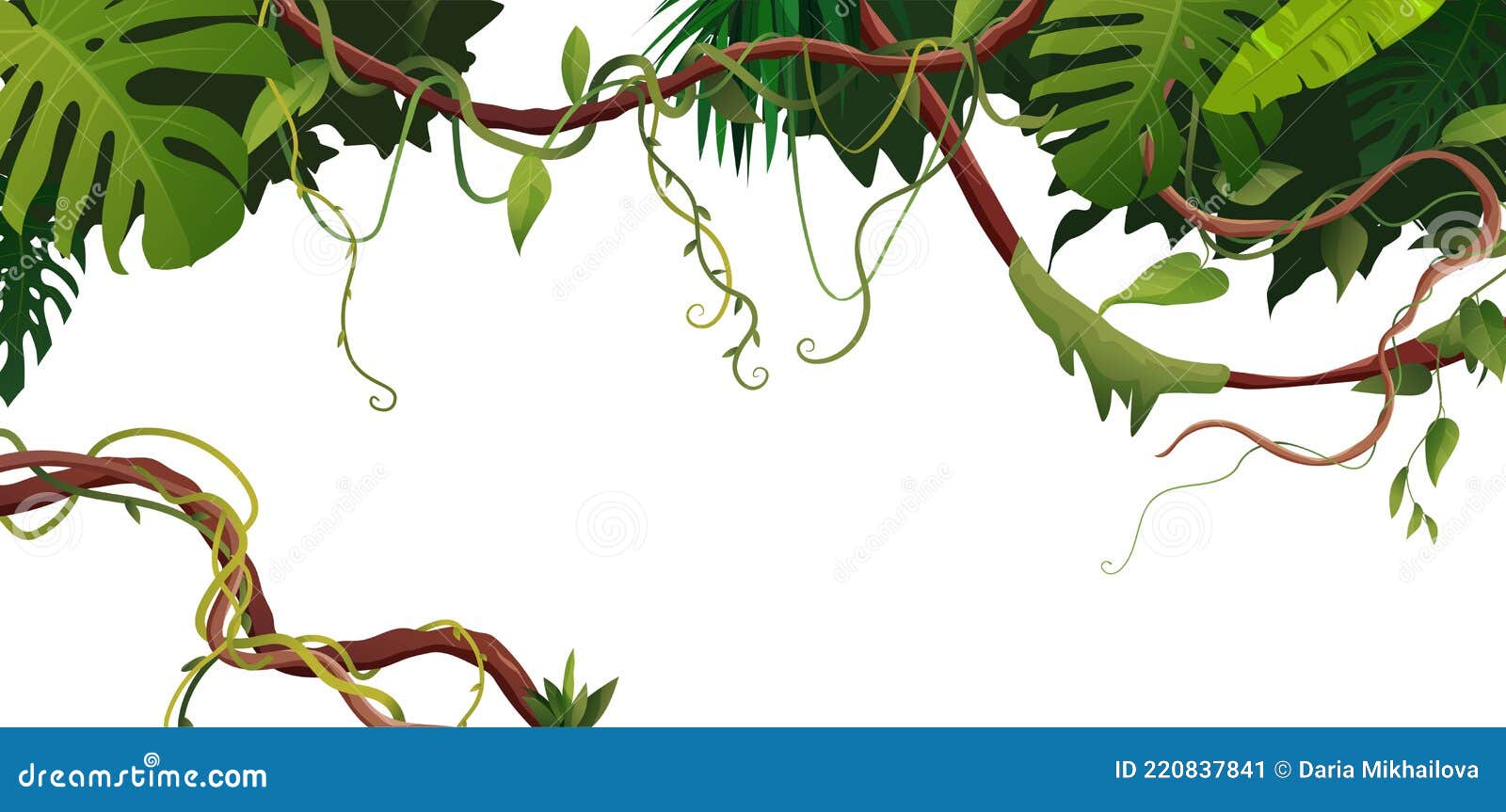 ветви лианы или лозы с тропическими листьями. иллюстрация вектора  мультипликации. тропические растения Иллюстрация вектора - иллюстрации  насчитывающей трава, украшение: 220837841