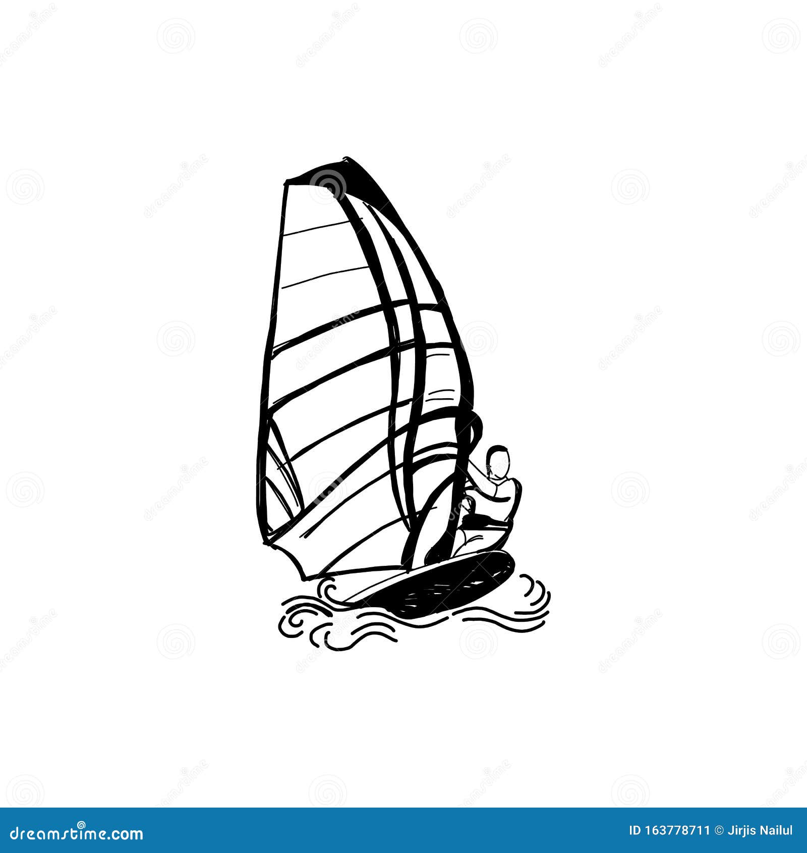 Виндсерфинг и виндсерфер на волнах, нарисованный вручную эскиз Иллюстрация  вектора - иллюстрации насчитывающей океан, знак: 163778711