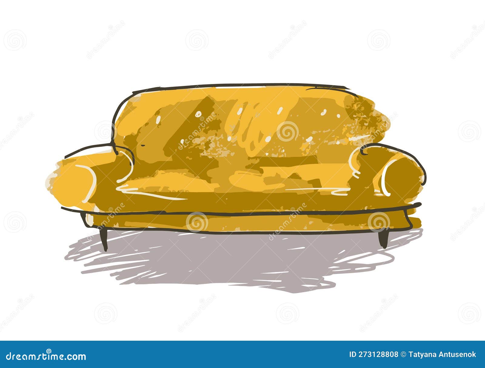 винтажный желтый обиванный диван-рисунок с чувствительной ручкой  современный быстрый маркер рисунок изолированного вектора. элемен  Иллюстрация вектора - иллюстрации насчитывающей оборудование, плоско:  273128808