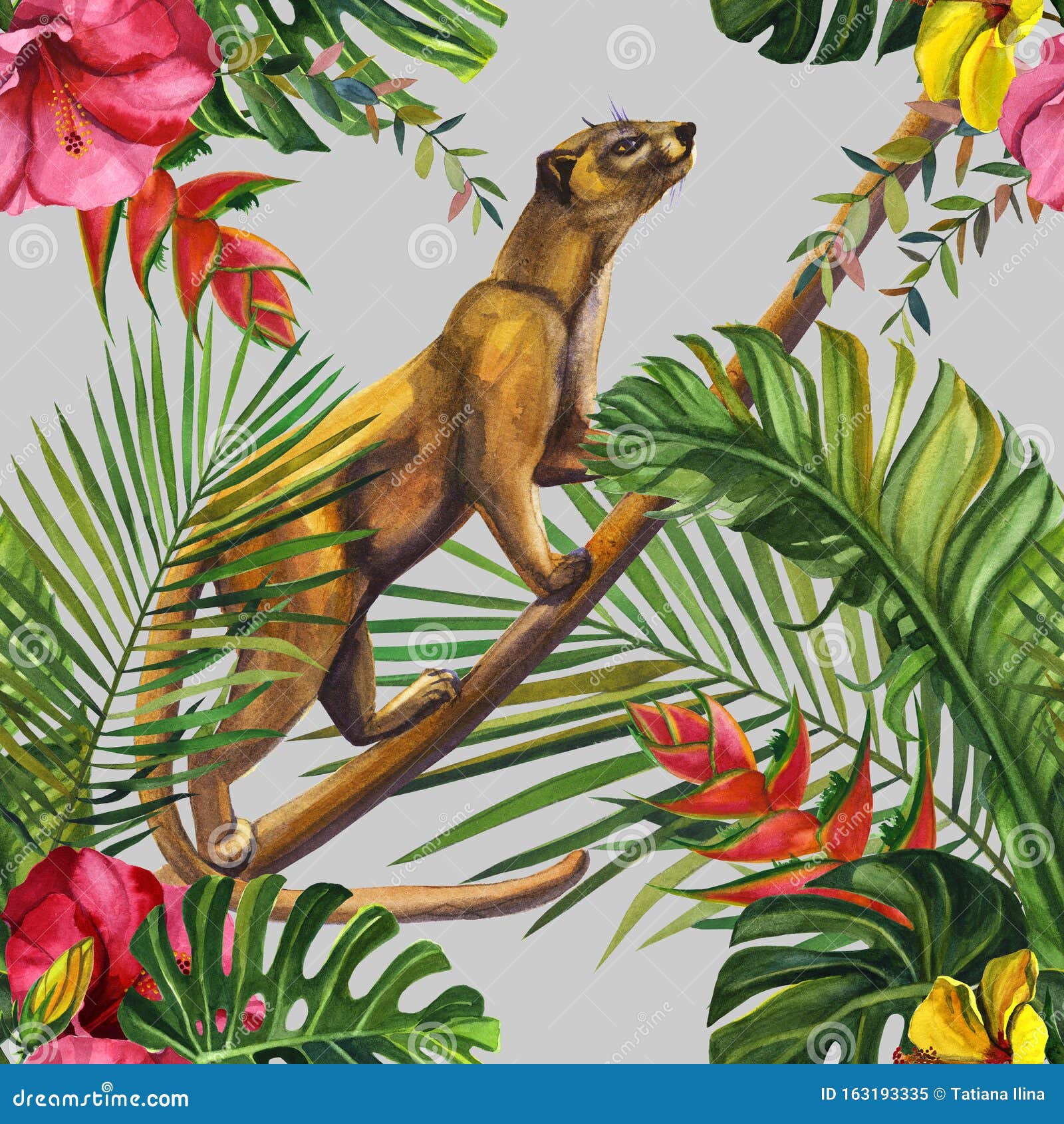 Водоросли тропические животные бесшовной формы Рисунки: джунгли, животные-магаскары,  цветы-гибиск Иллюстрация штока - иллюстрации насчитывающей природа, рука:  163193335