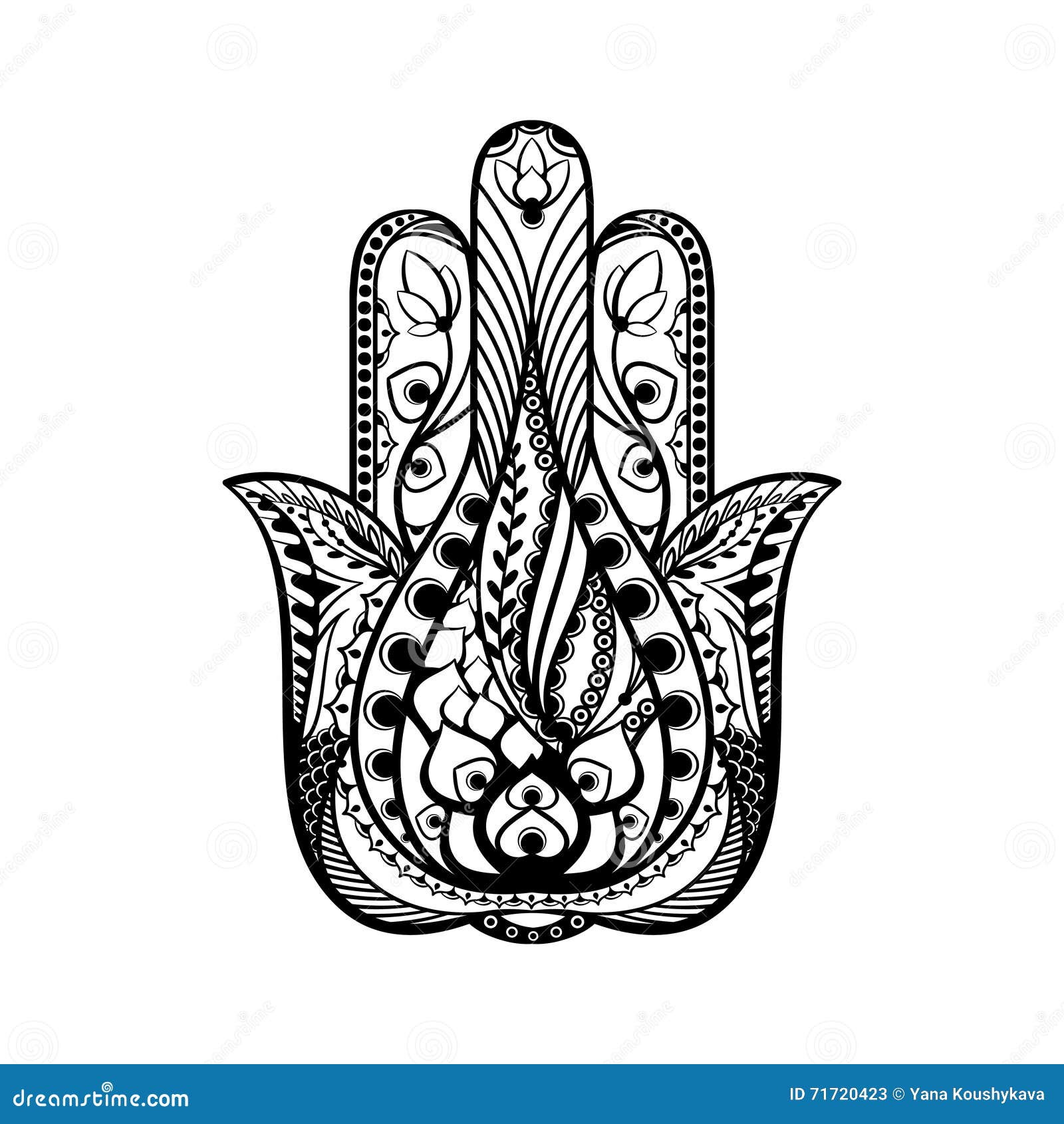 Вручите вычерченную руку Hamsa, эскиз татуировки, символ вероисповедания  защитите Иллюстрация вектора - иллюстрации насчитывающей листья, этническо:  71720423