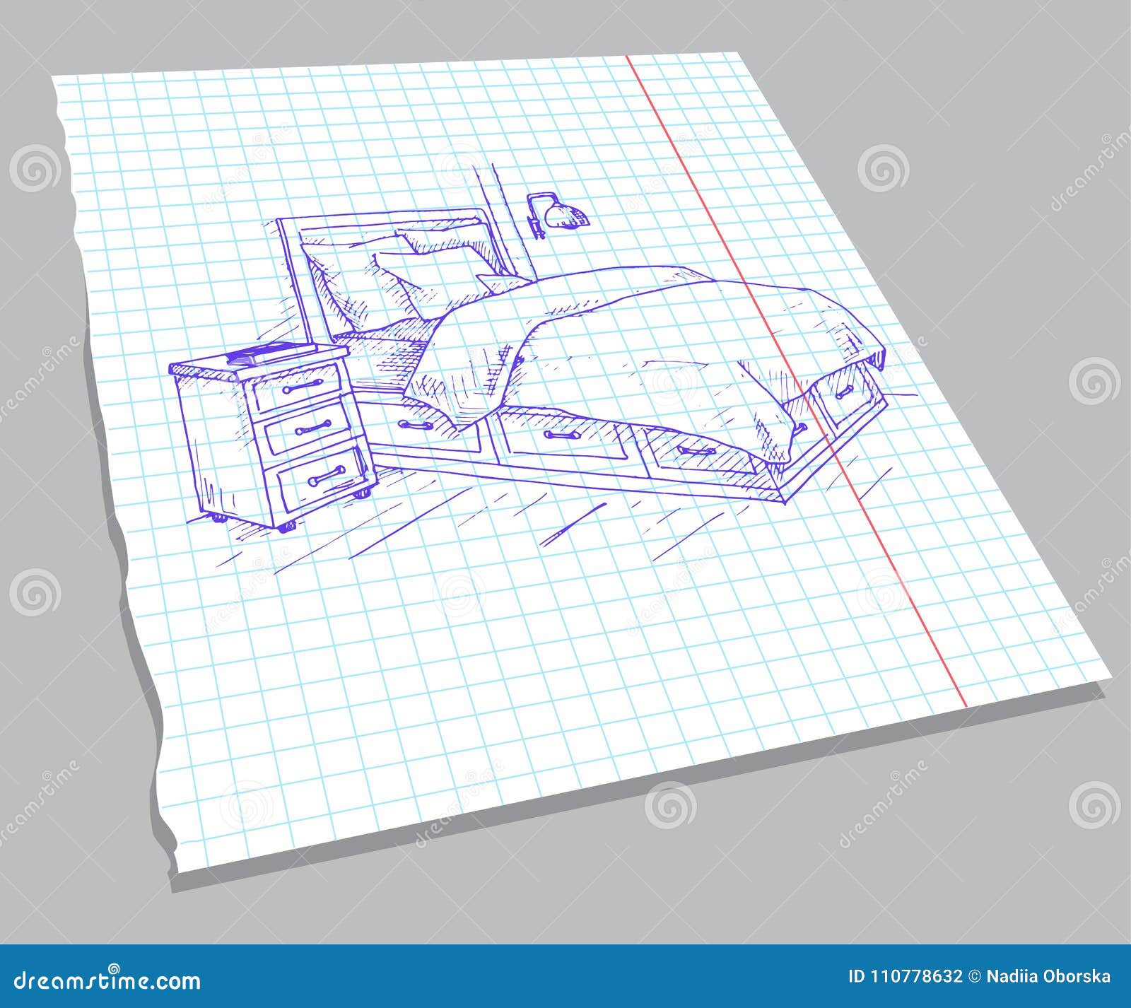Вручите вычерченный эскиз интерьера на листе тетради Линия спальни эскиза  Иллюстрация штока - иллюстрации насчитывающей дом, проект: 110778632