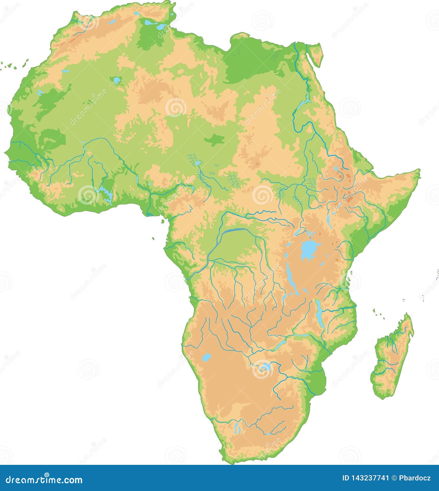 Высокая детальная карта Африки физическая Иллюстрация вектора - иллюстрациинасчитывающей ярлык, контур: 143237741