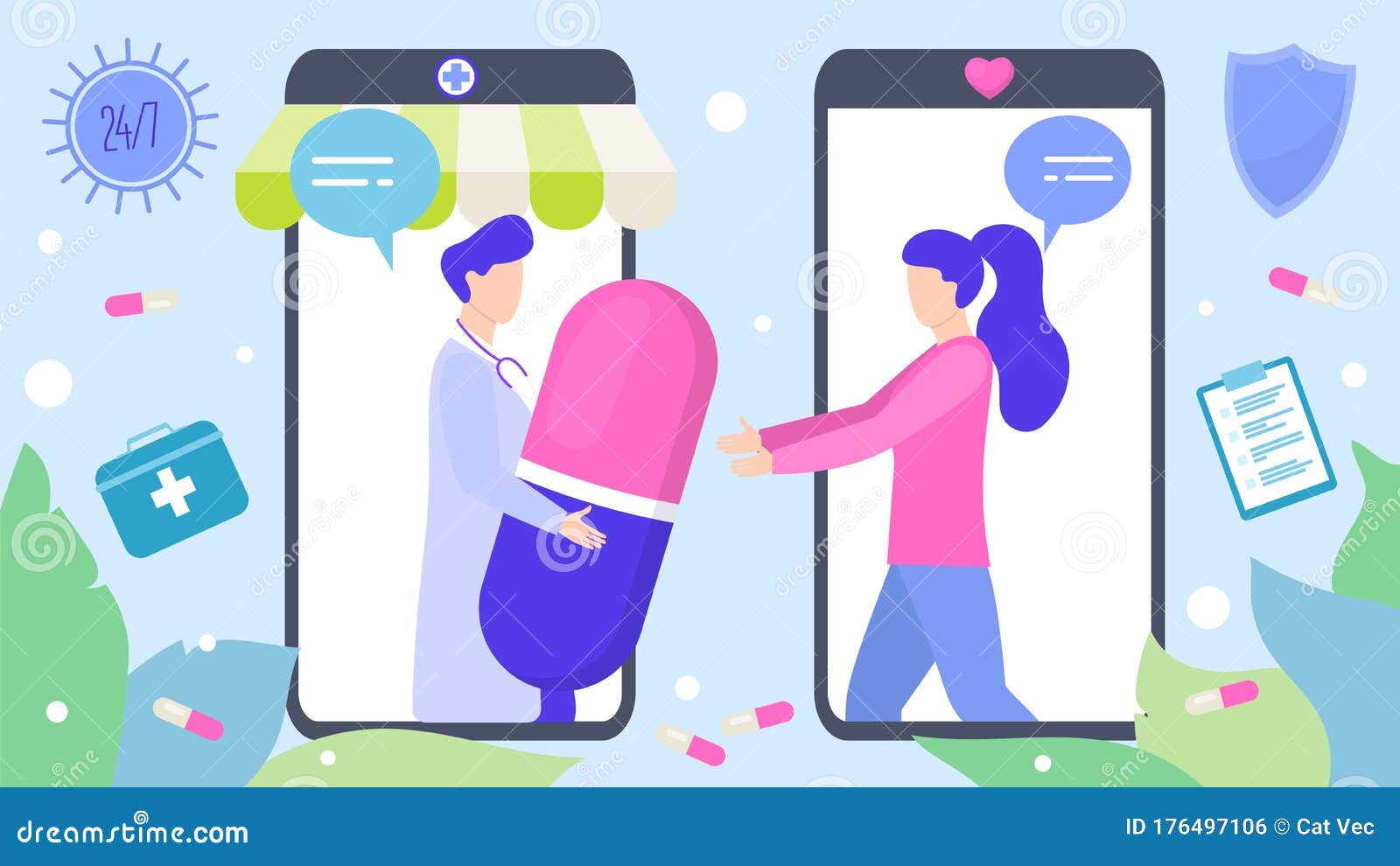 В интернете иллюстрация вектора аптеки. Врач пациента в смартфонах дает  таблетку.. Аптека медицинской консультации в интернете. Иллюстрация вектора  - иллюстрации насчитывающей часы, помощь: 176497106