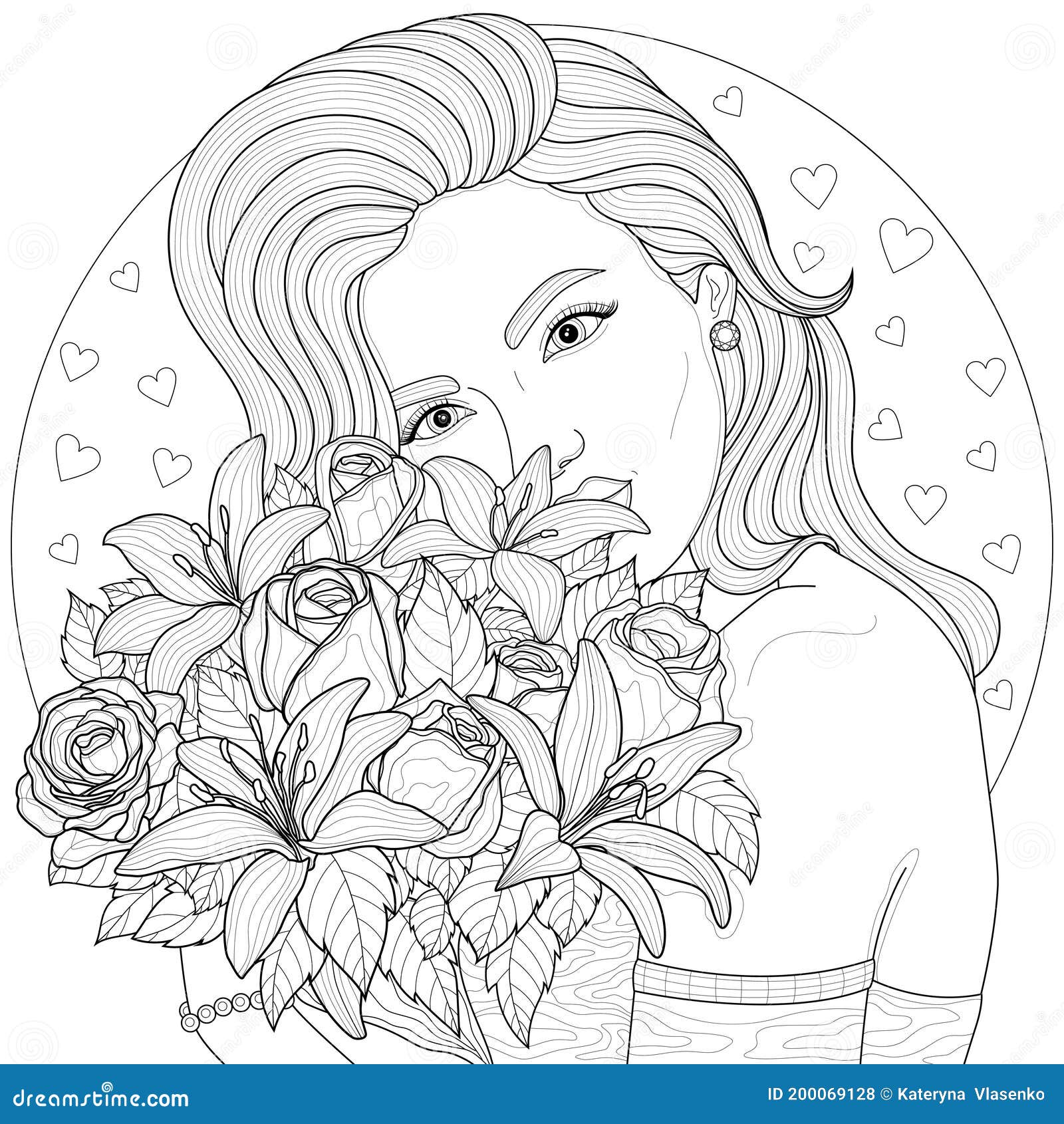 Девочка держит букет цветов Книжка-раскраска Antistress для детей и  взрослых Иллюстрация штока - иллюстрации насчитывающей художничества,  прелюбодеяния: 200069128