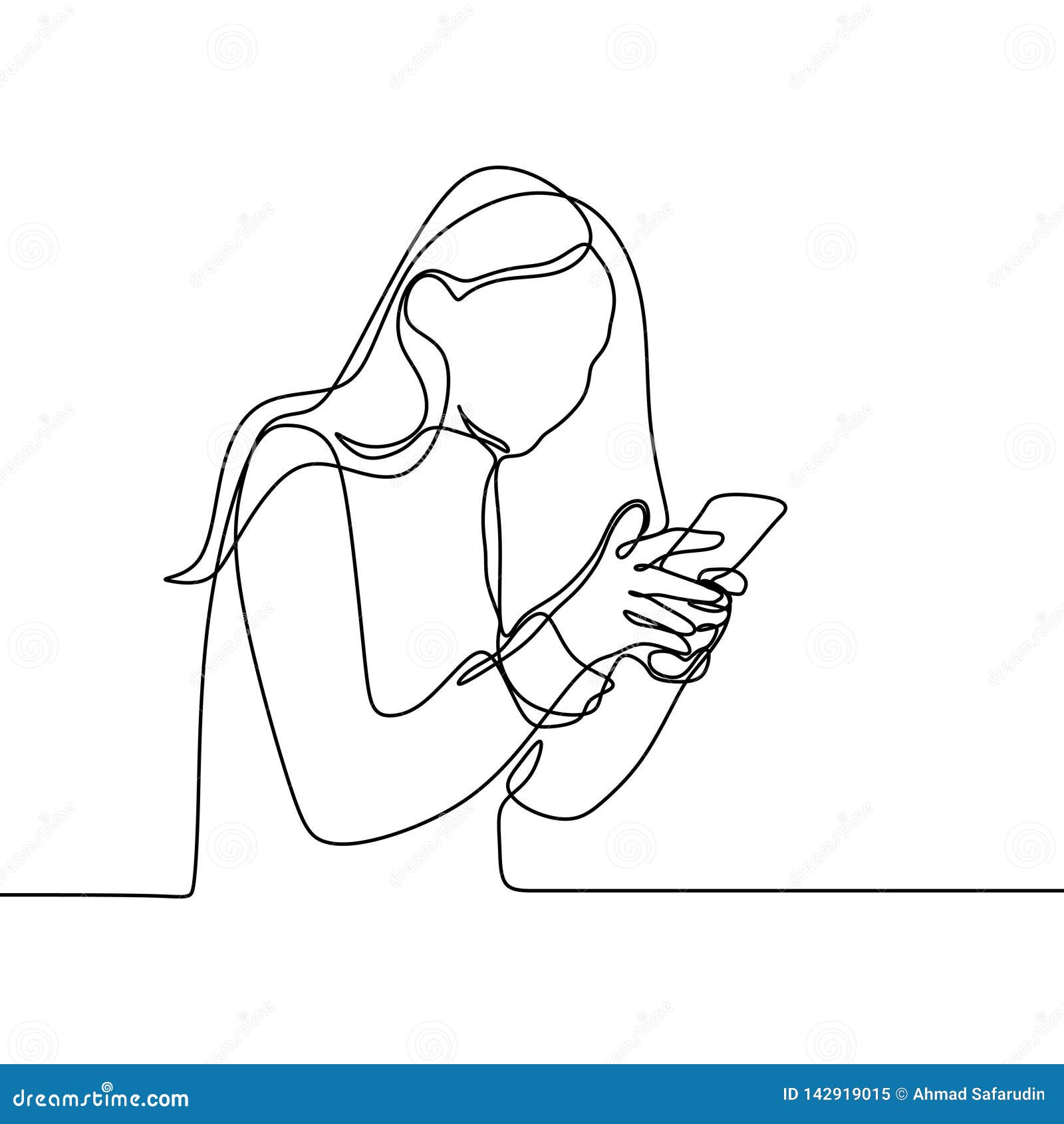Девушка играя и используя линию чертеж умного телефона непрерывную Одно  Lineart вектора концепции связи женщин с мобильным устрой Иллюстрация  вектора - иллюстрации насчитывающей камера, персона: 142919015