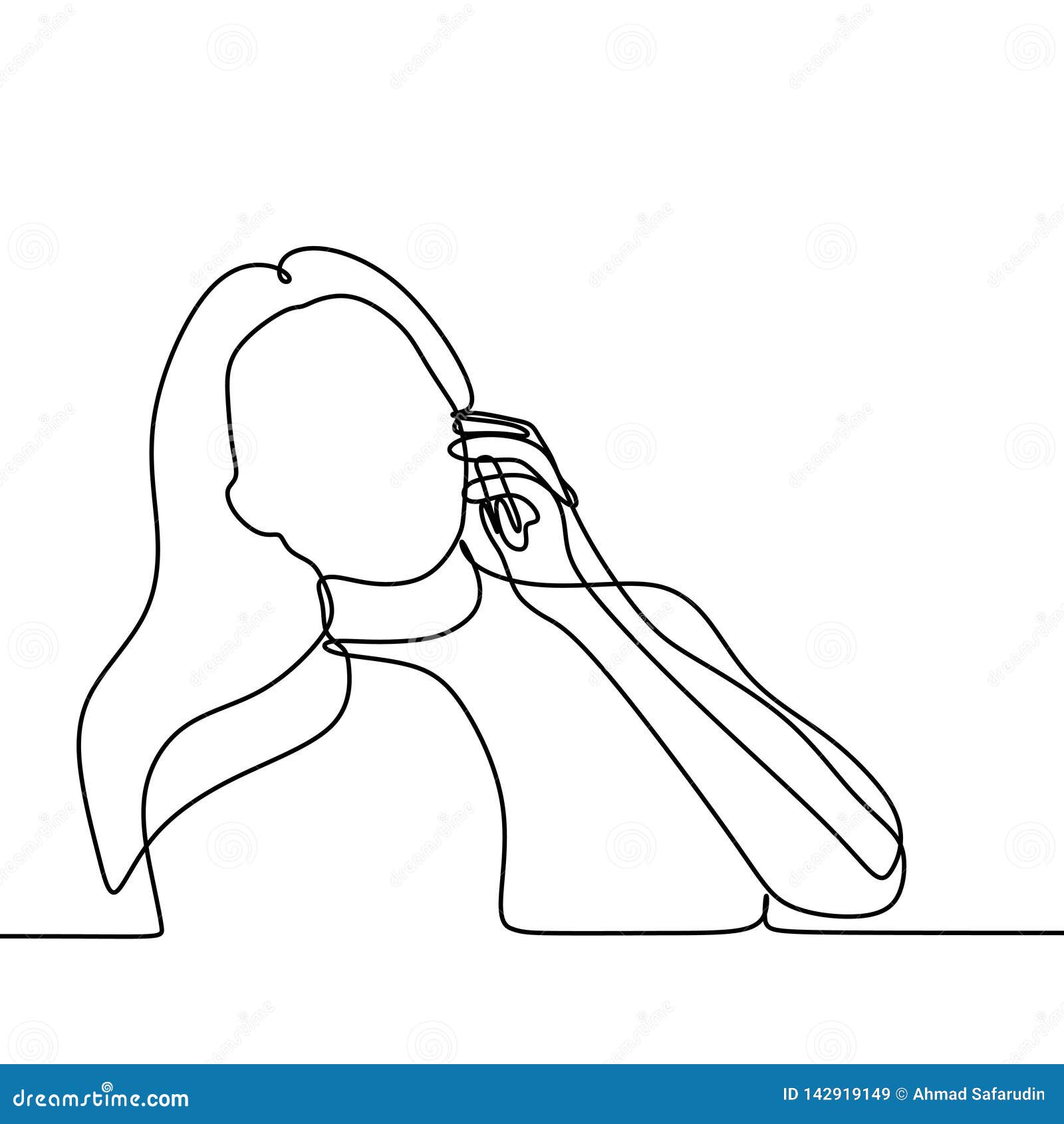 Девушка играя и используя линию чертеж умного телефона непрерывную Одно  Lineart вектора концепции связи женщин с мобильным устрой Иллюстрация  вектора - иллюстрации насчитывающей одно, телефон: 142919149