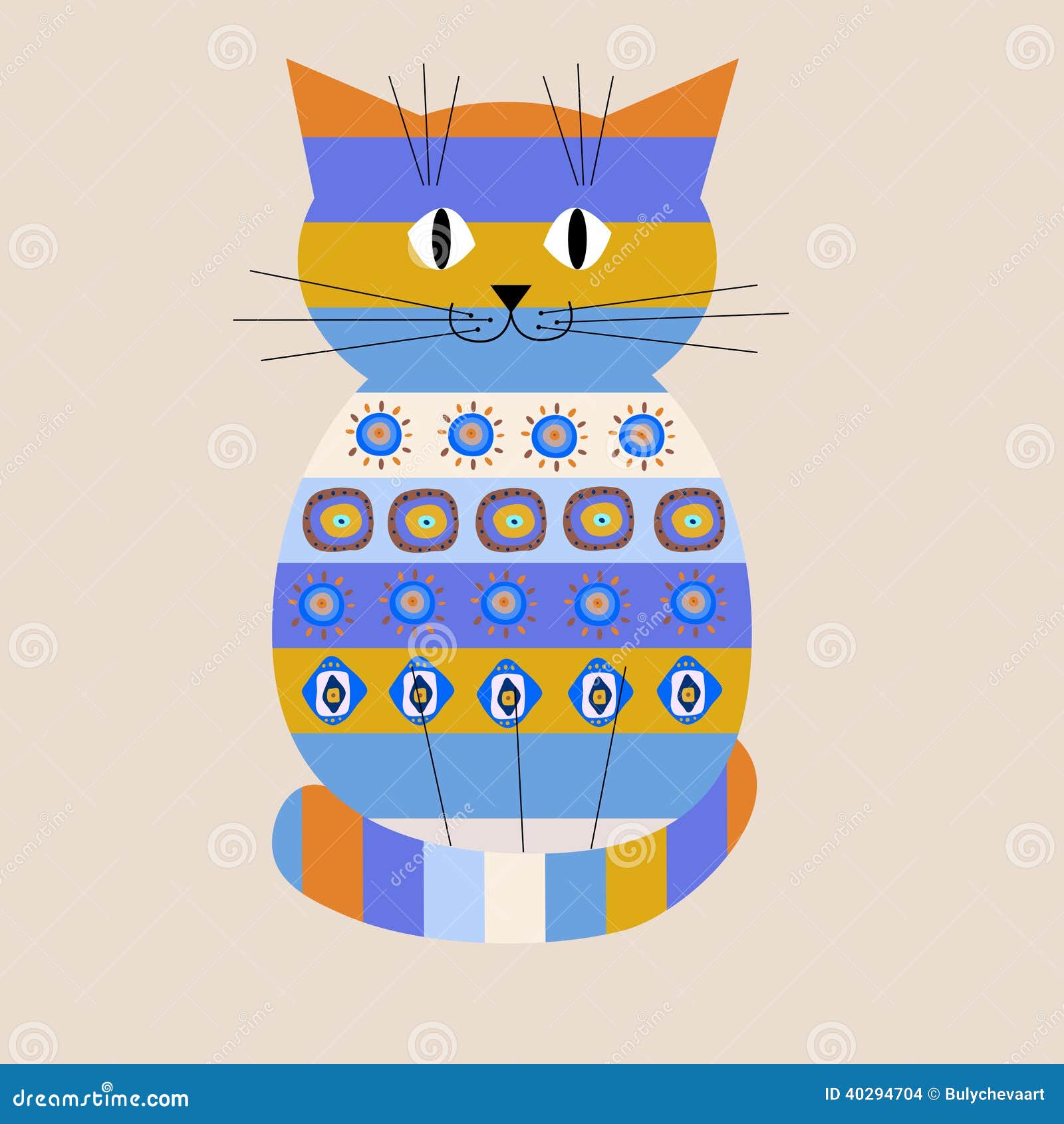 Декоративный кот с этническим орнаментом Иллюстрация вектора - иллюстрации  насчитывающей ребенок, смешно: 40294704