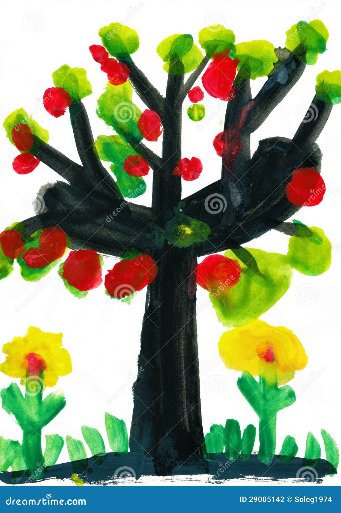 Дерево с яблоками, краска акварели Иллюстрация штока - иллюстрации  насчитывающей черный, иллюстрация: 29005142