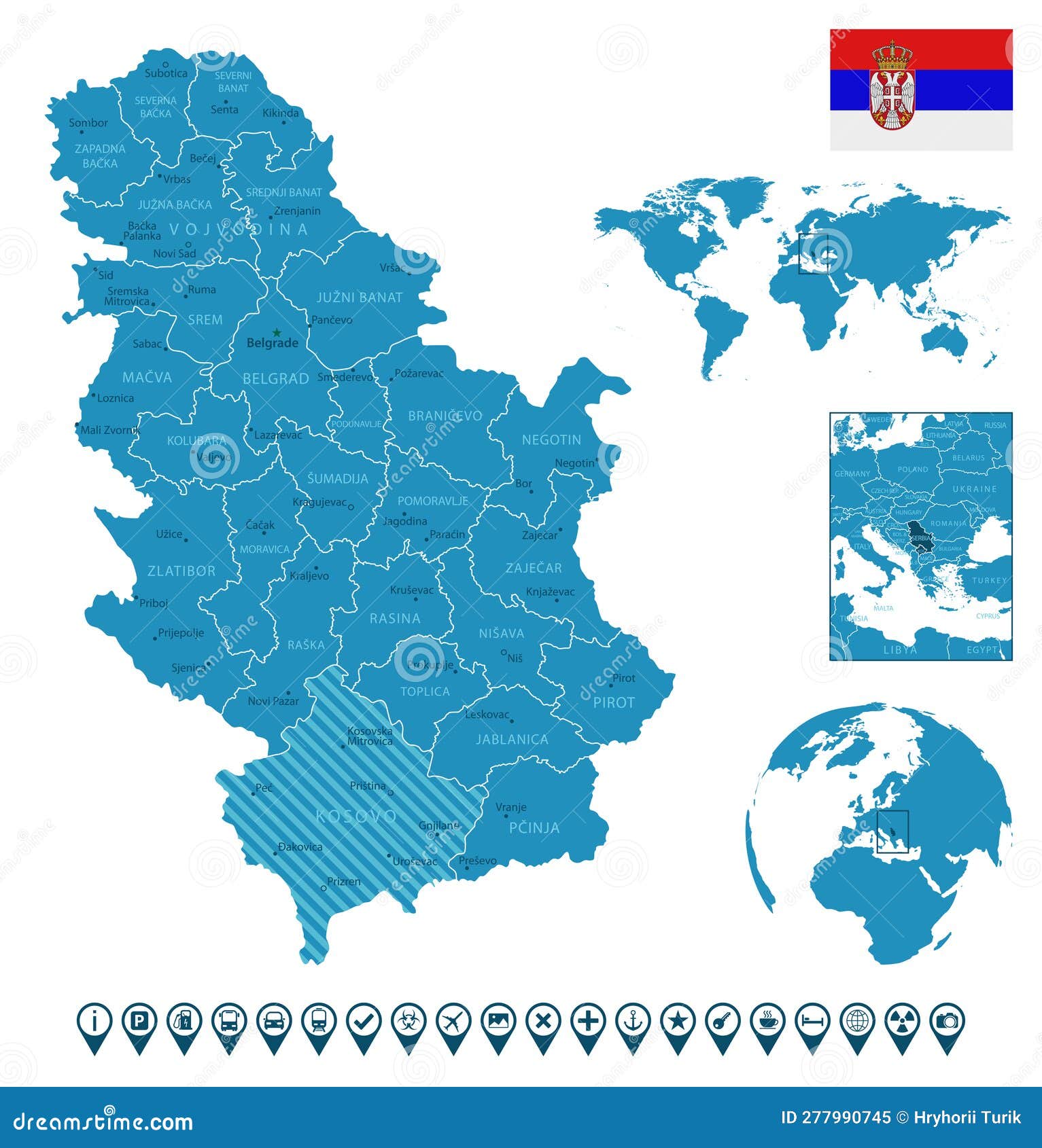 детальная карта сербии с указанием регионов городов на карте мира и земномшаре. инфографические значки Иллюстрация штока - иллюстрации насчитывающейзоны, земля: 277990745