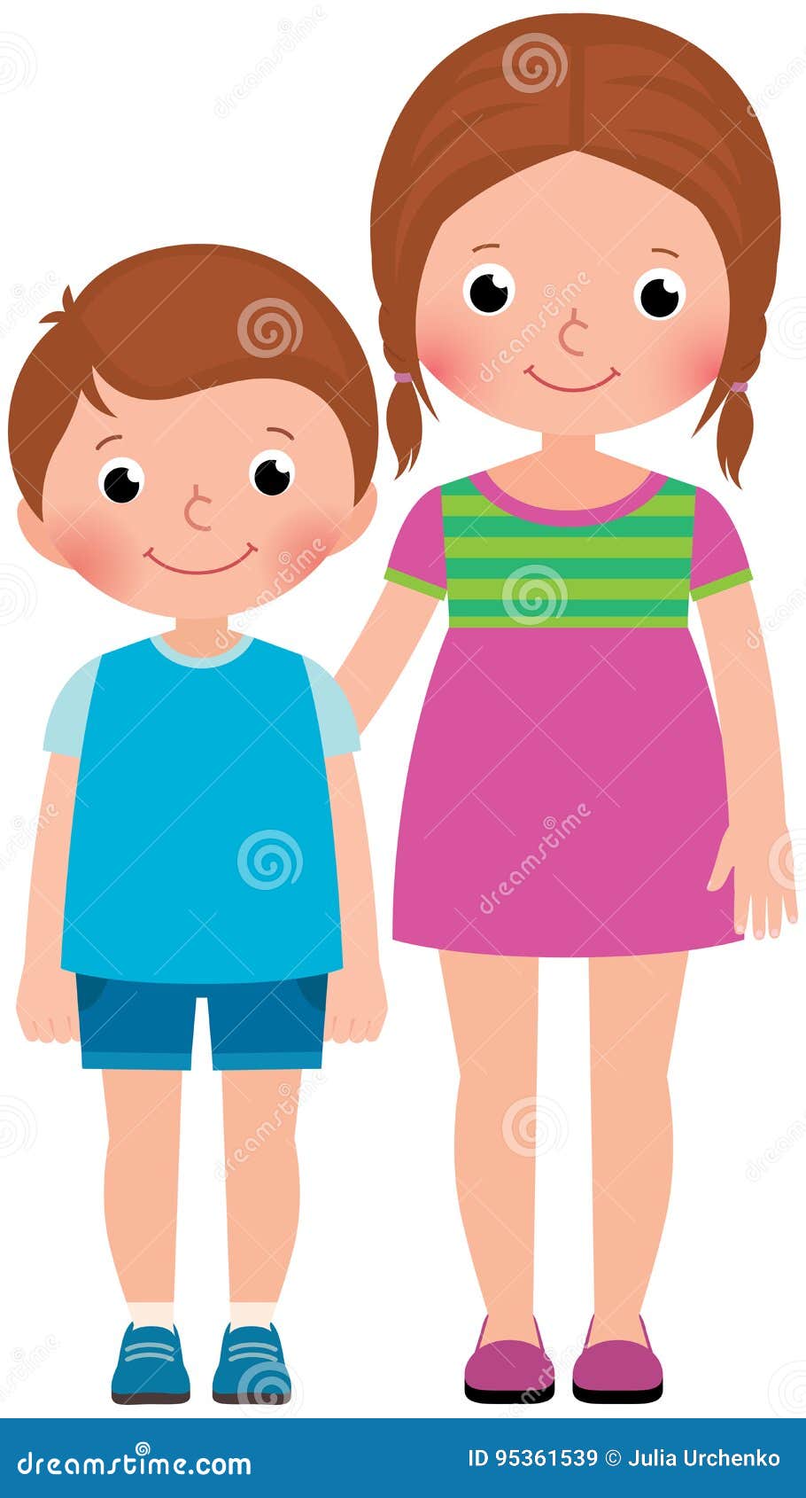 Дети брат и сестра стоят в полнометражном шарже вектора Иллюстрация вектора  - иллюстрации насчитывающей сестра, стоят: 95361539
