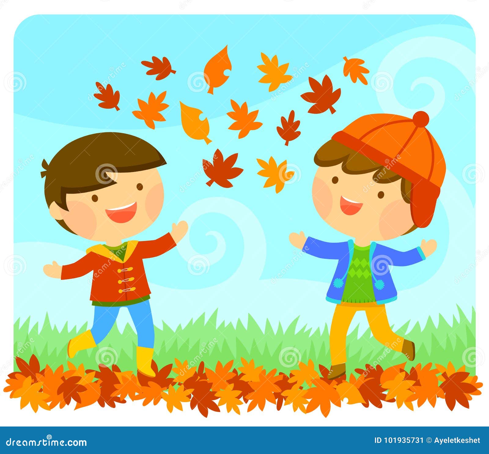 Он любит играть листьями. Дети осенью. Для дошкольников мальчик осень. Мальчик и девочка осень. Осень дети мультяшные.