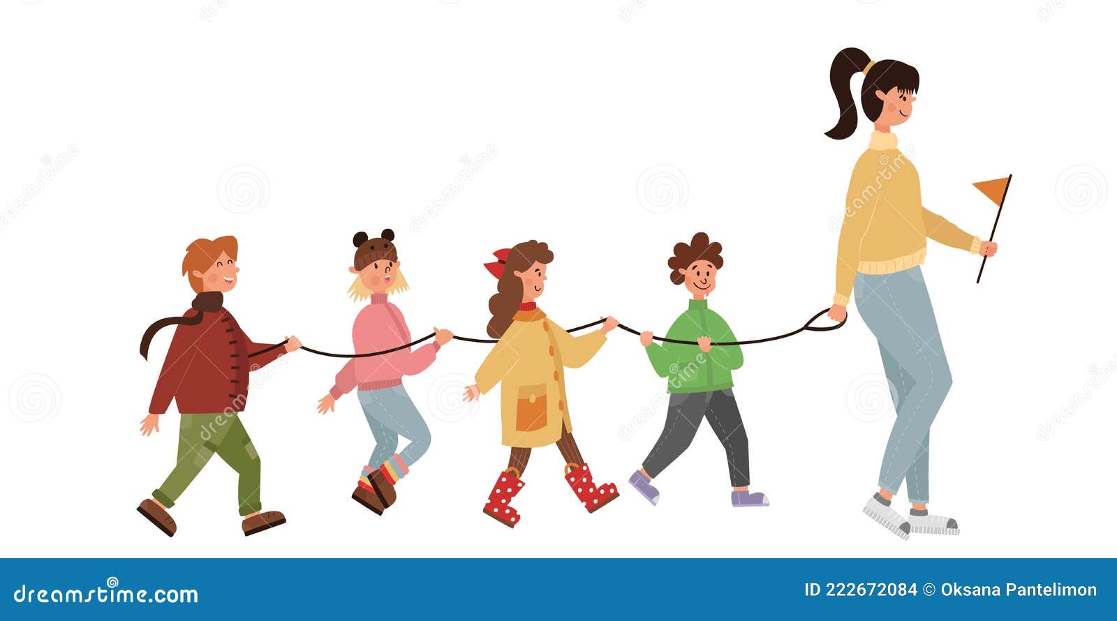 детский сад группа на осенней прогулке с воспитателем. счастливые веселые  дети Иллюстрация вектора - иллюстрации насчитывающей зрелищность,  активизма: 222672084