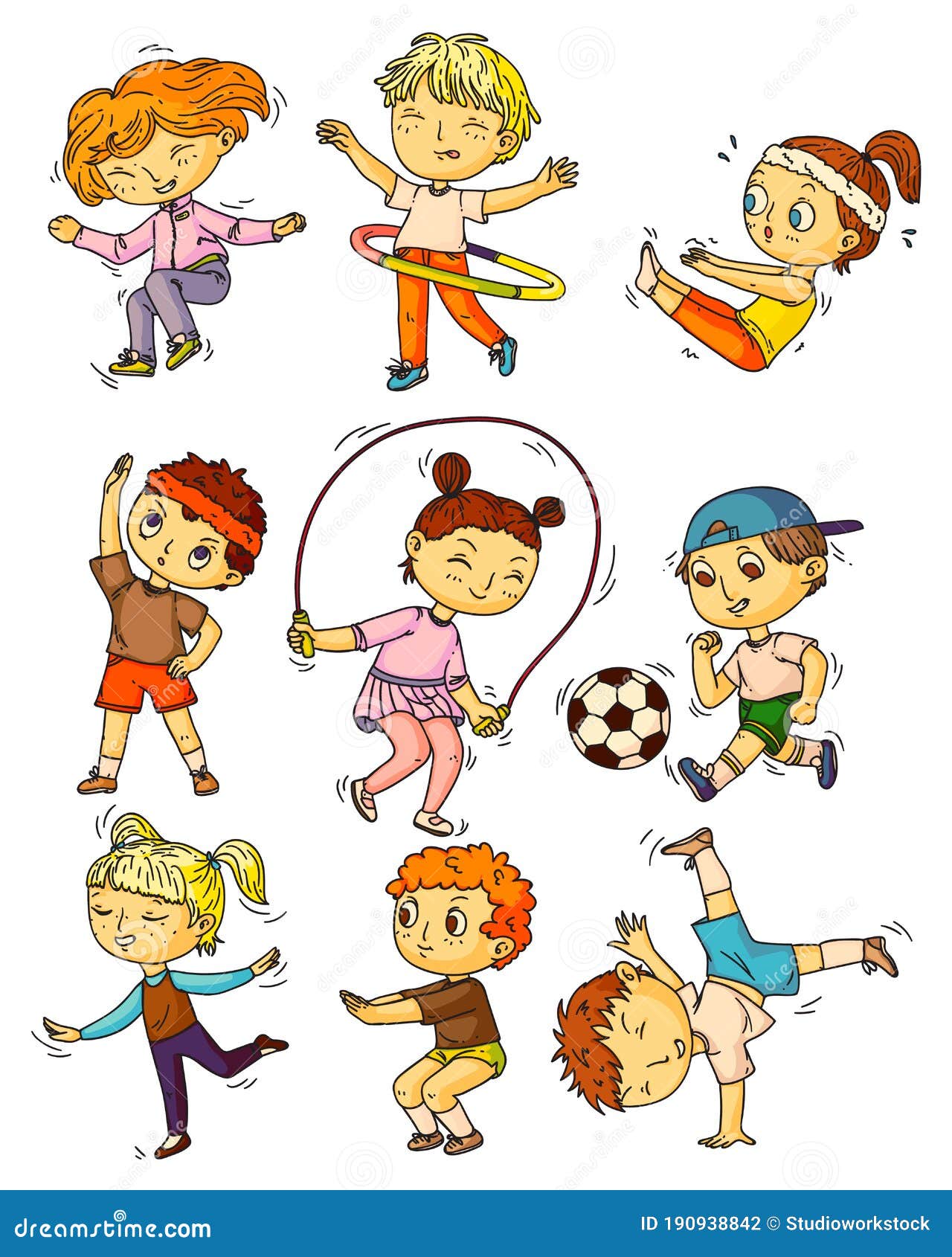 Детского спорта. Дети, разрабатывая делая вид спорта Иллюстрация штока -  иллюстрации насчитывающей малыш, иллюстрация: 190938842