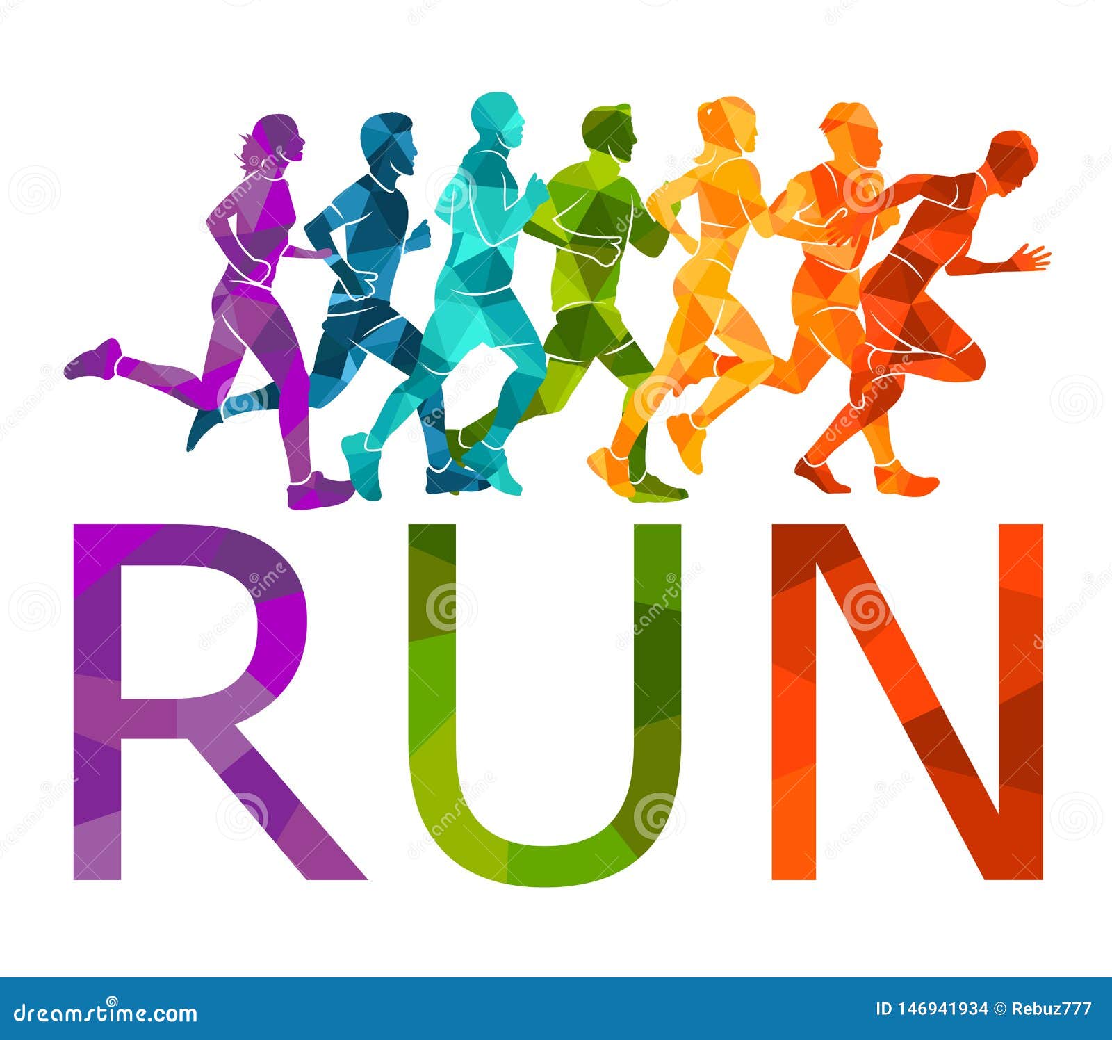 Running Marathon People Run Colorful Poster Vector Illustration