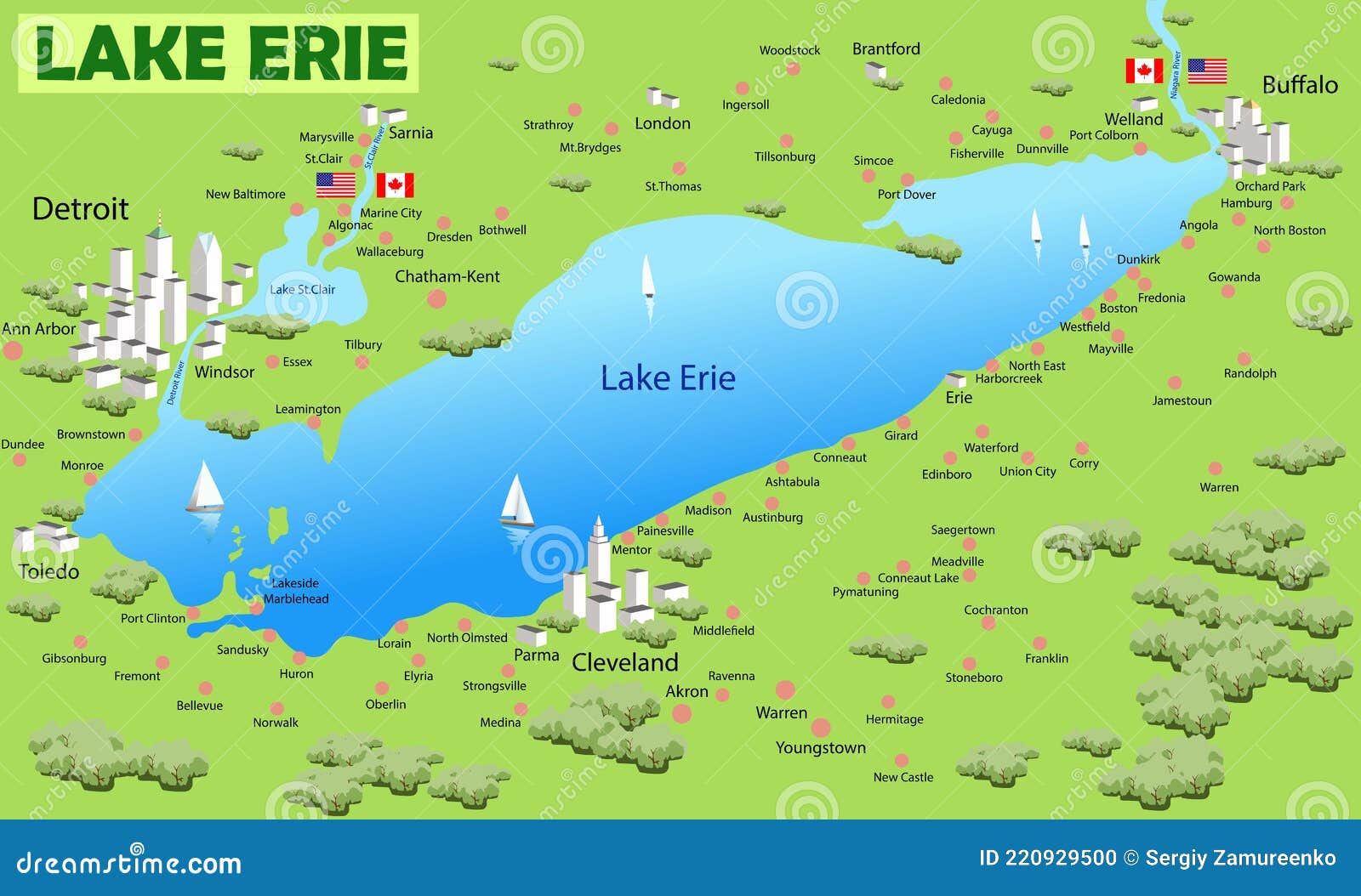 Lake Erie Can Map Lake Erie Map Stock Illustration. Illustration Of Wind - 220929500