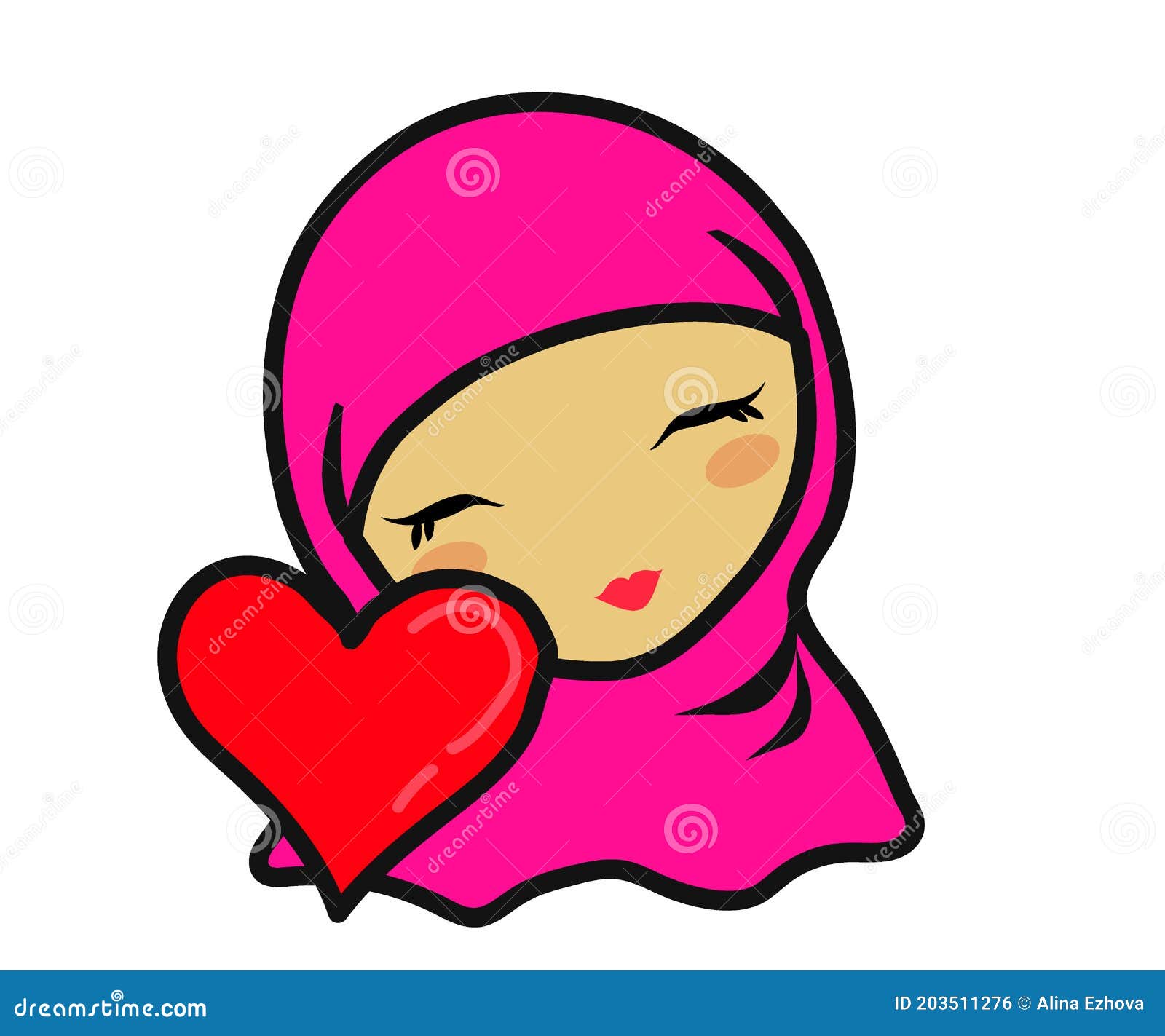 Muslim Beautiful Girl with Heart. Cartoon. Islamic Woman in a Headscarf  Stock Vector - Illustration of islam, valentine: 203511276