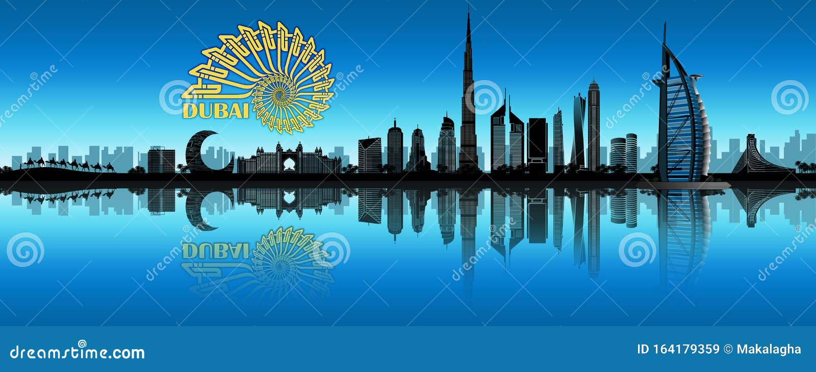 Дубай: город ОАЭ иллюстрация штока. иллюстрации насчитывающей залив -  164179359