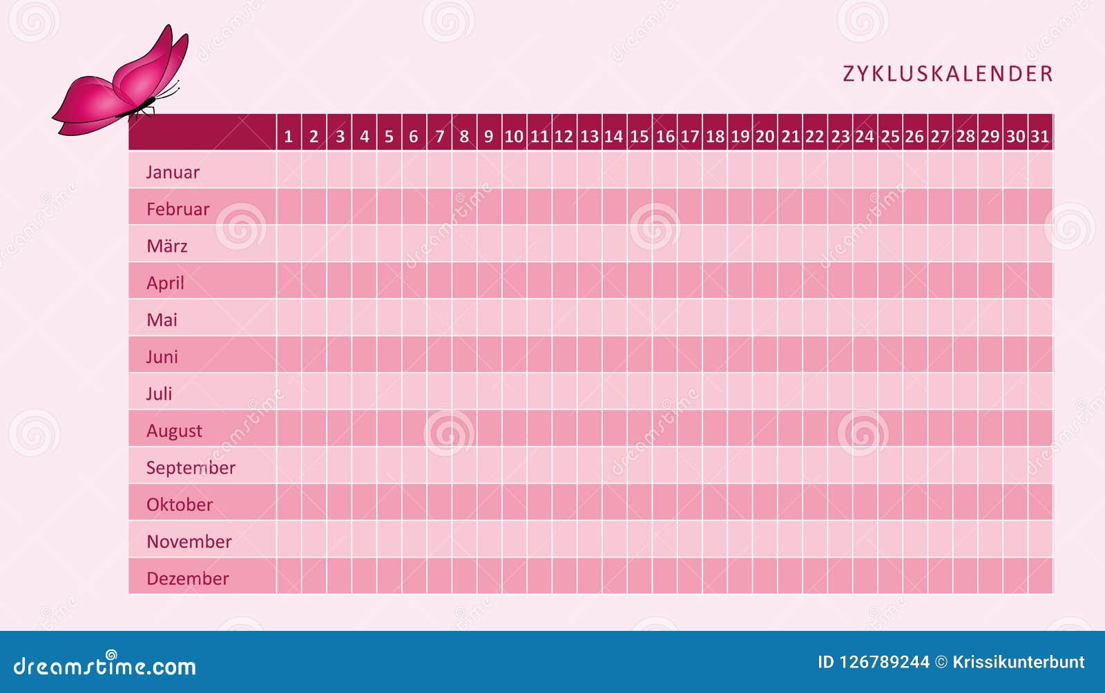 Ежемесячный календарь менструации менструального цикла с розовой бабочкой  Иллюстрация вектора - иллюстрации насчитывающей контрацепция, календар:  126789244