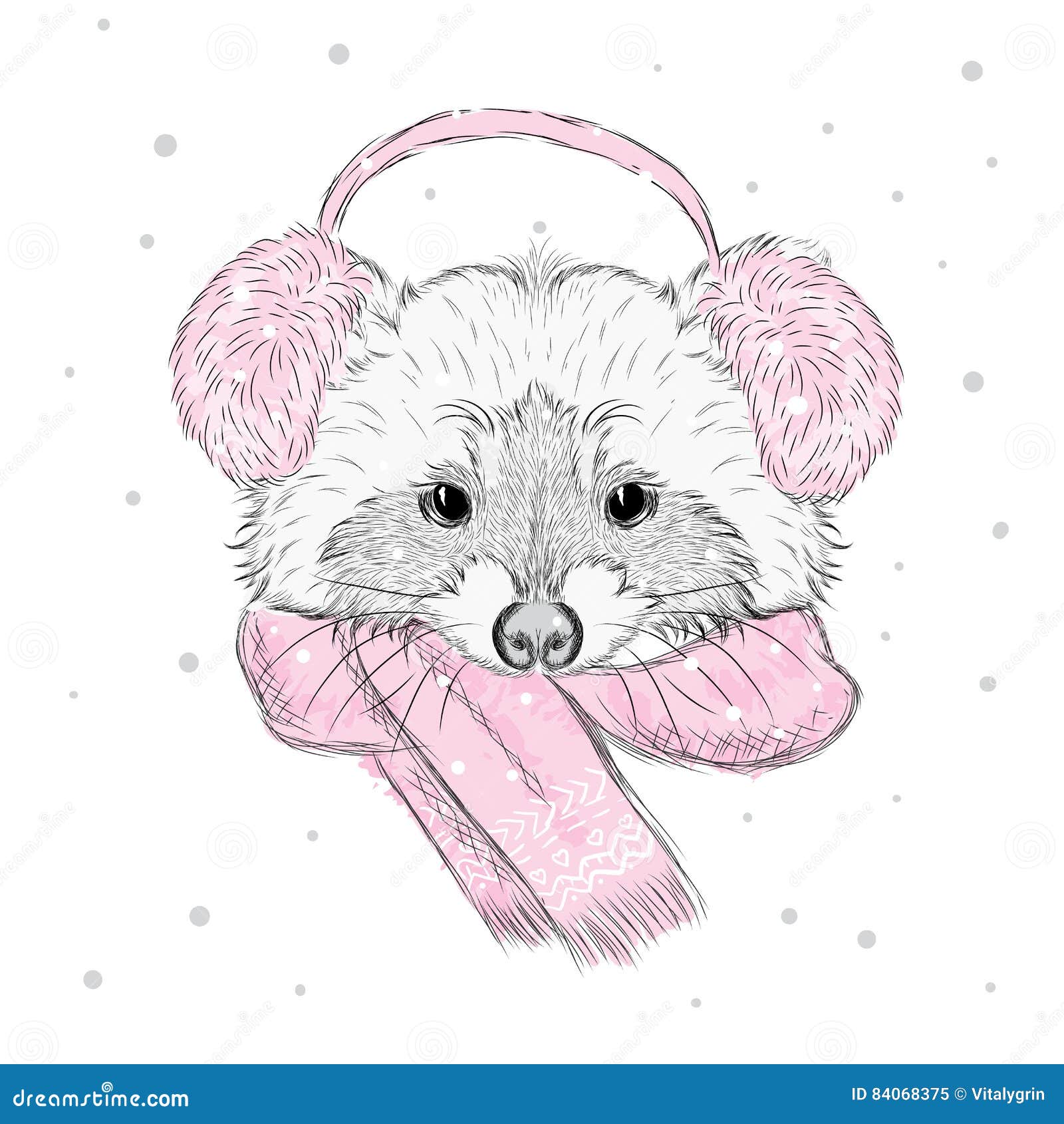 Енот в шарфе и наушниках зимы Иллюстрация вектора - иллюстрации  насчитывающей рекламировать, сторона: 84068375
