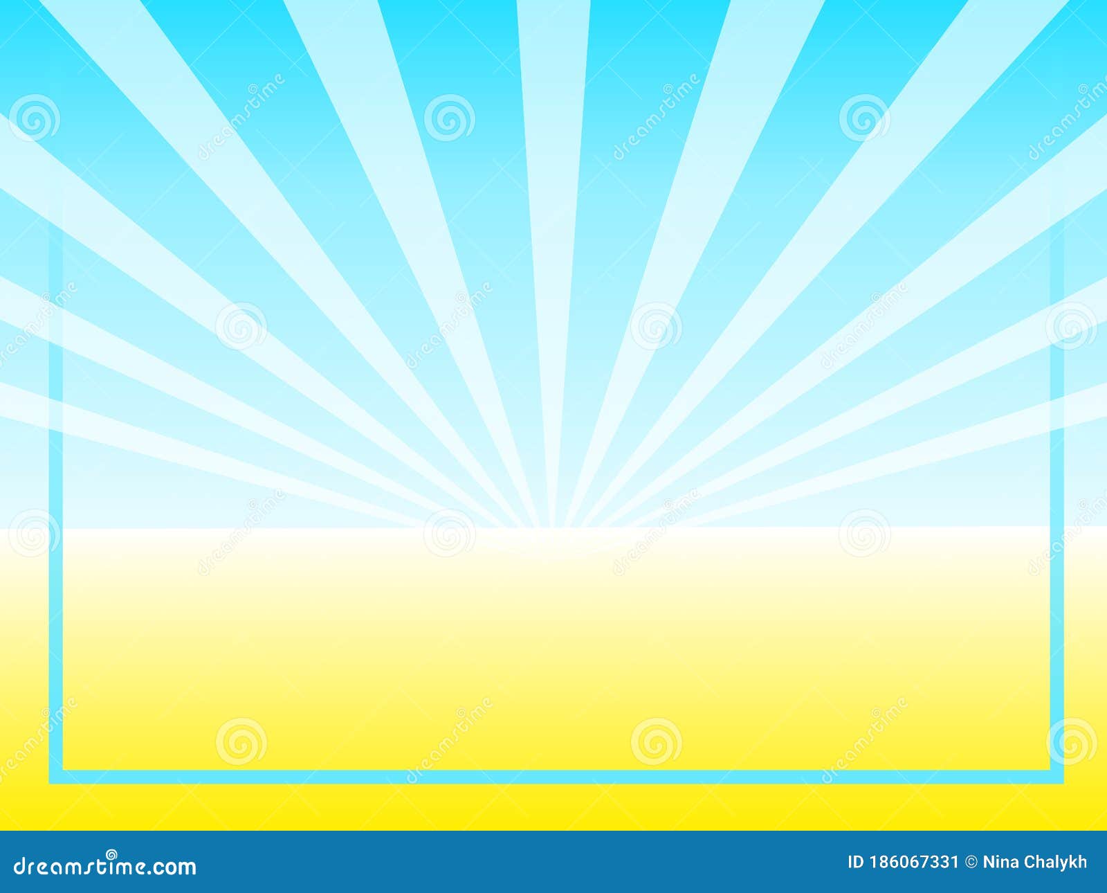 Желтый летом солнечные и светло- голубой цвет фона с лучами и рамка для  текста. Пространство для разработки. Иллюстрация штока - иллюстрации  насчитывающей плакат, рекламировать: 186067331