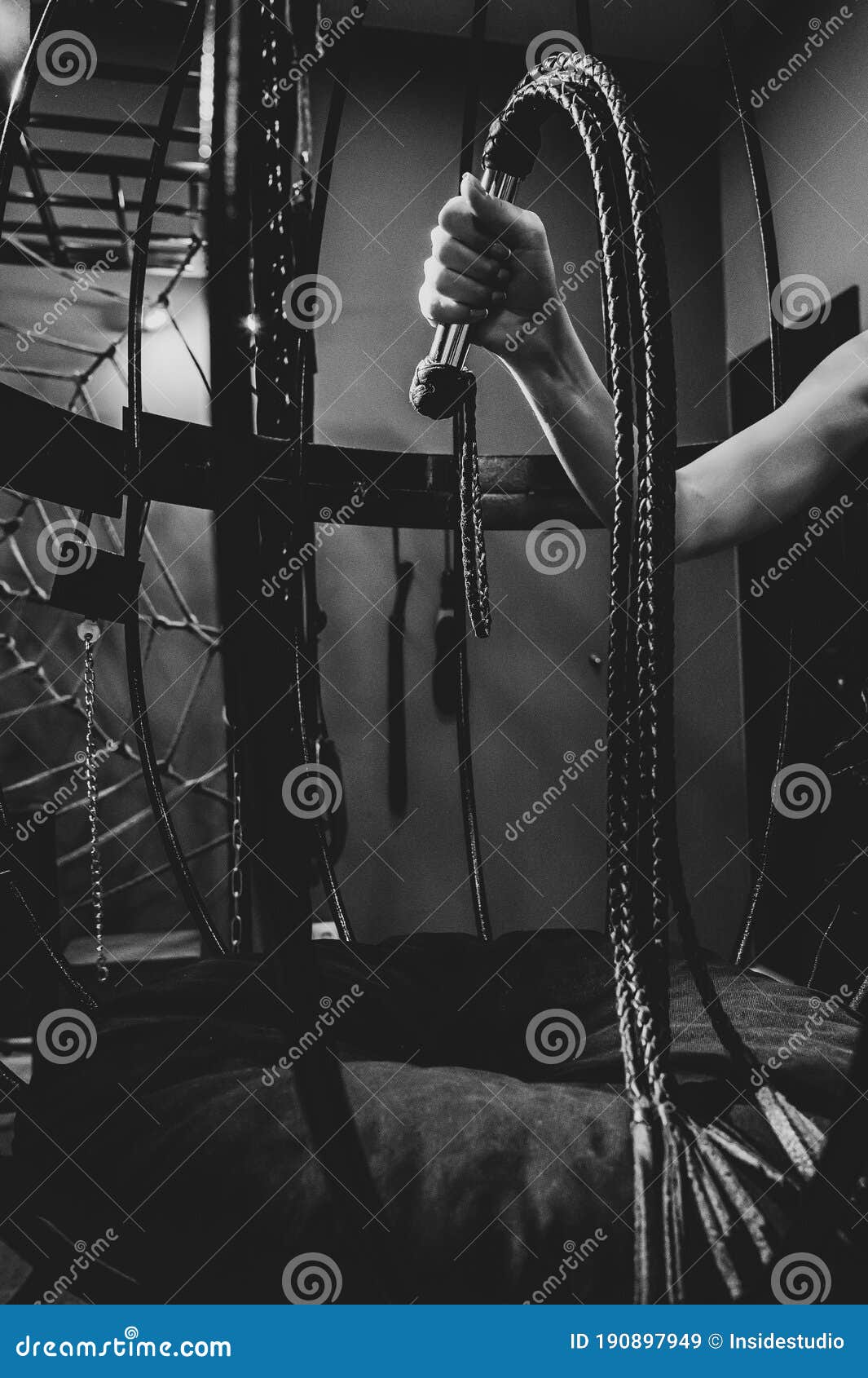 Женская рука с длинной сплетенной кожаной плеткой в клетке. Наказание и  удовольствие Bdsm. Подрезанный. Стоковое Изображение - изображение  насчитывающей плетка, пленник: 190897949