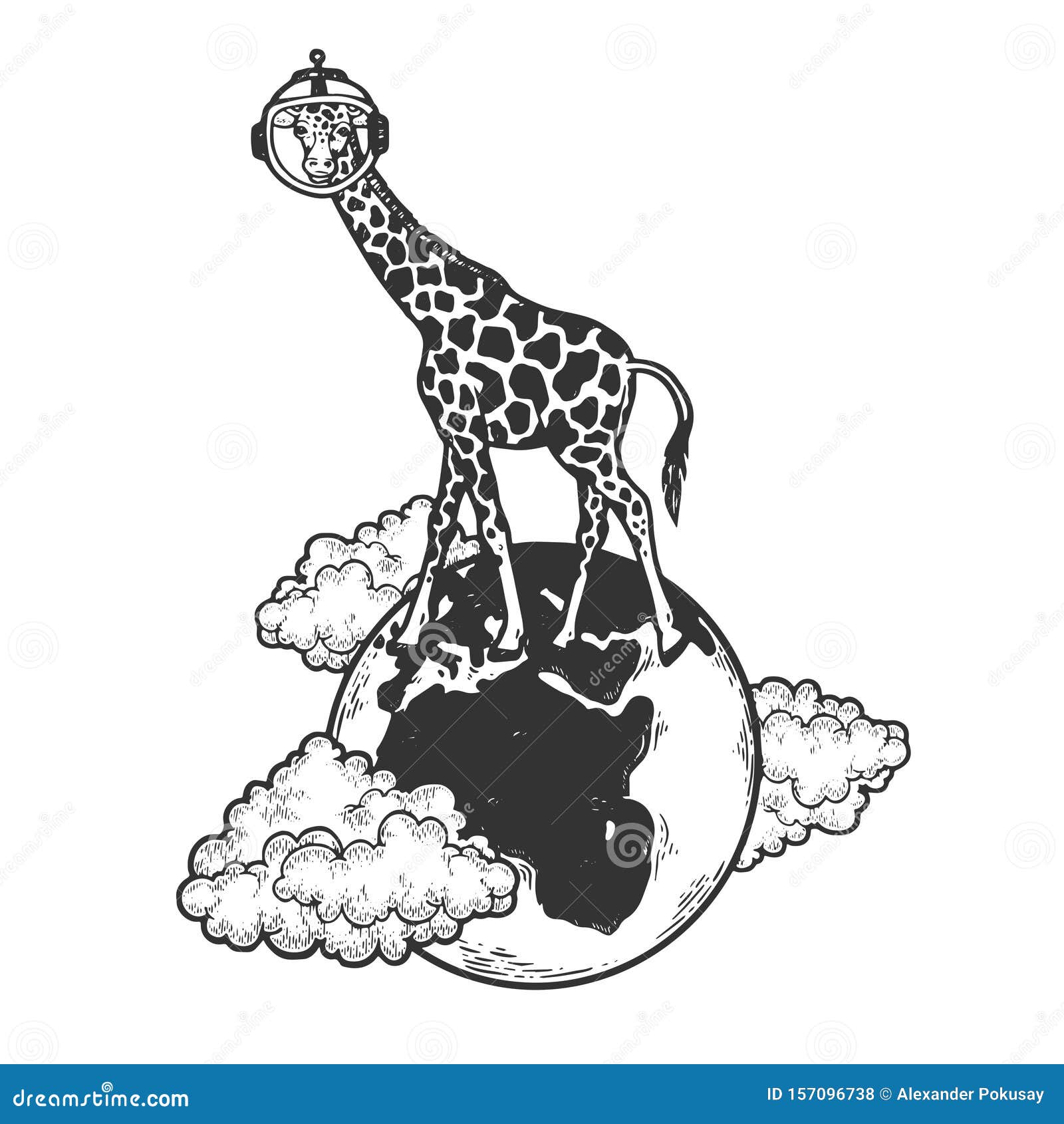 Жираф в космическом шлеме на глобус эскизный вектор Иллюстрация вектора -  иллюстрации насчитывающей космос, земля: 157096738