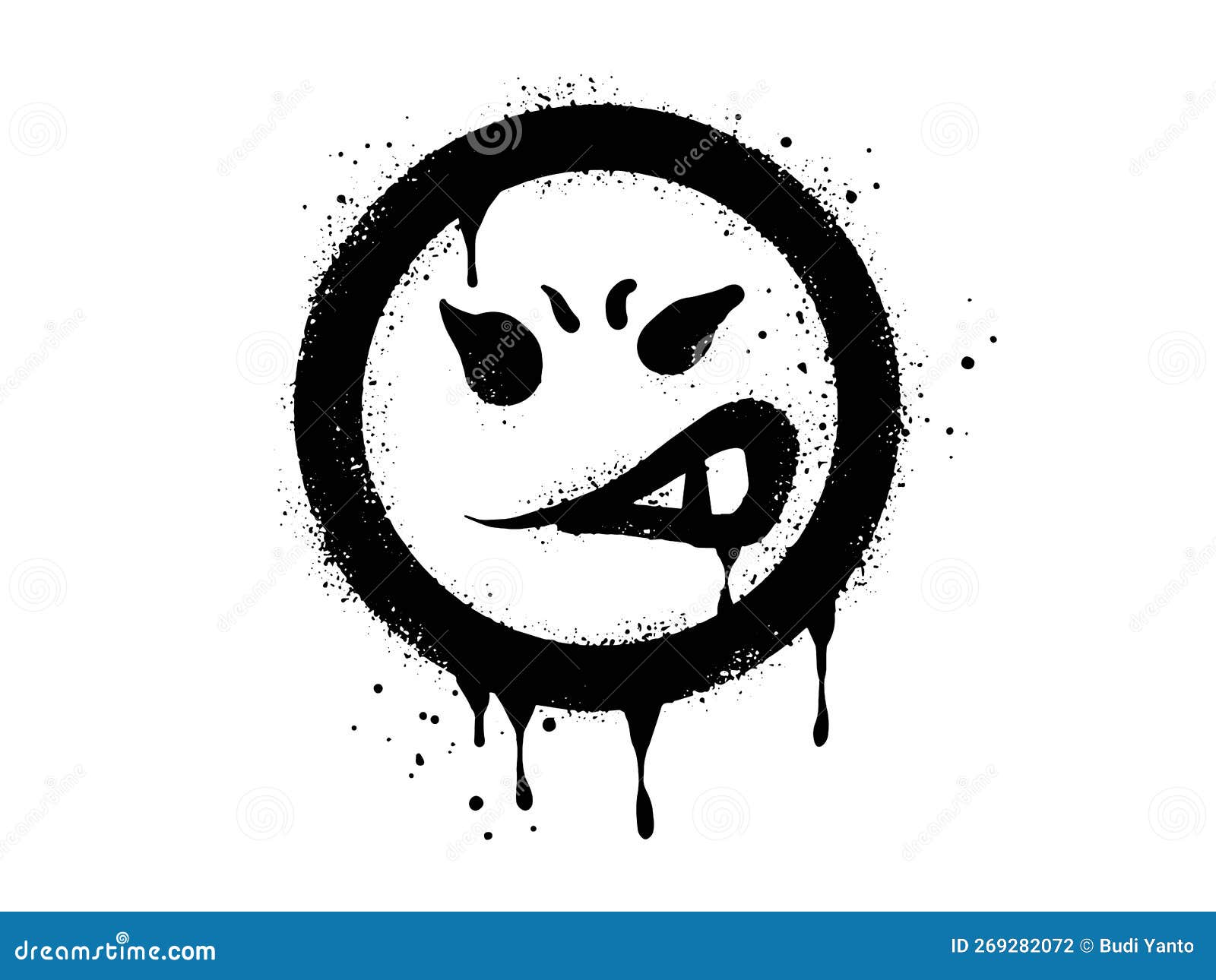 Злобный персонаж смайлика. раскрасленное лицо граффити в черно-белом  Иллюстрация вектора - иллюстрации насчитывающей грубо, потек: 269282072