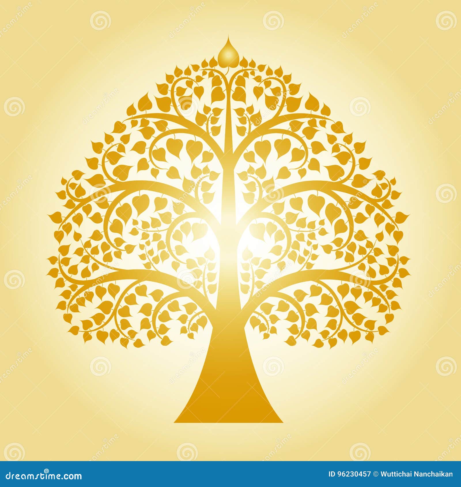 Золотое дерево bodhi иллюстрация вектора. иллюстрации насчитывающей картина  - 96230457