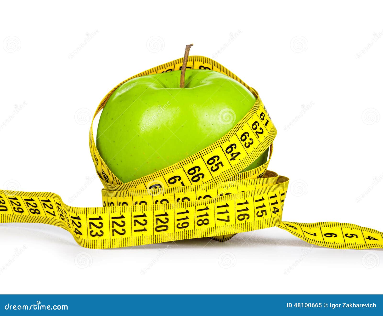 Диетпитание Принципиальной Схемы Зеленое Яблоко И Желтая Измеряя.