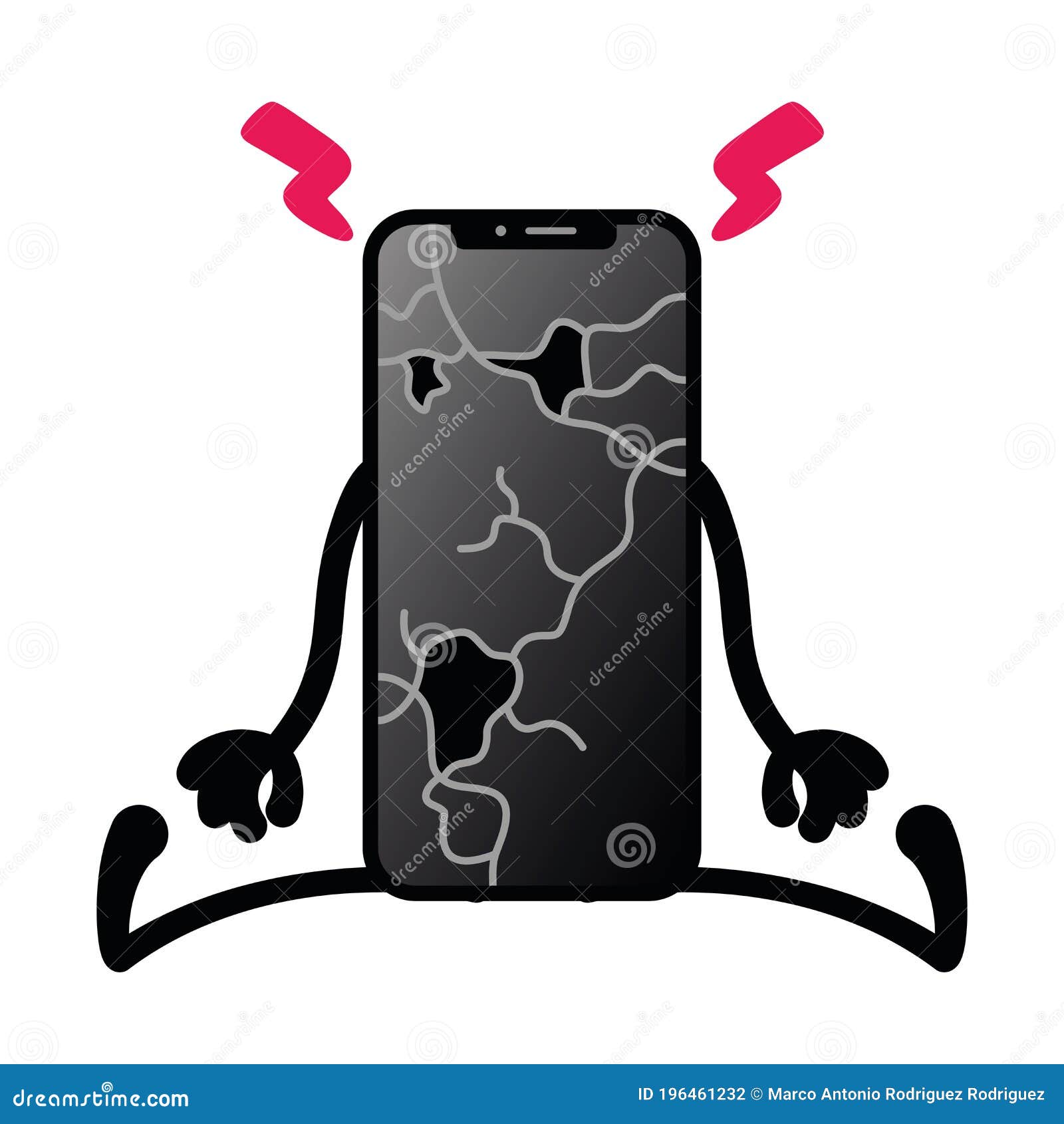 Изолированные телефон сломался смартфон Иллюстрация вектора - иллюстрации  насчитывающей человек, усмешка: 196461232