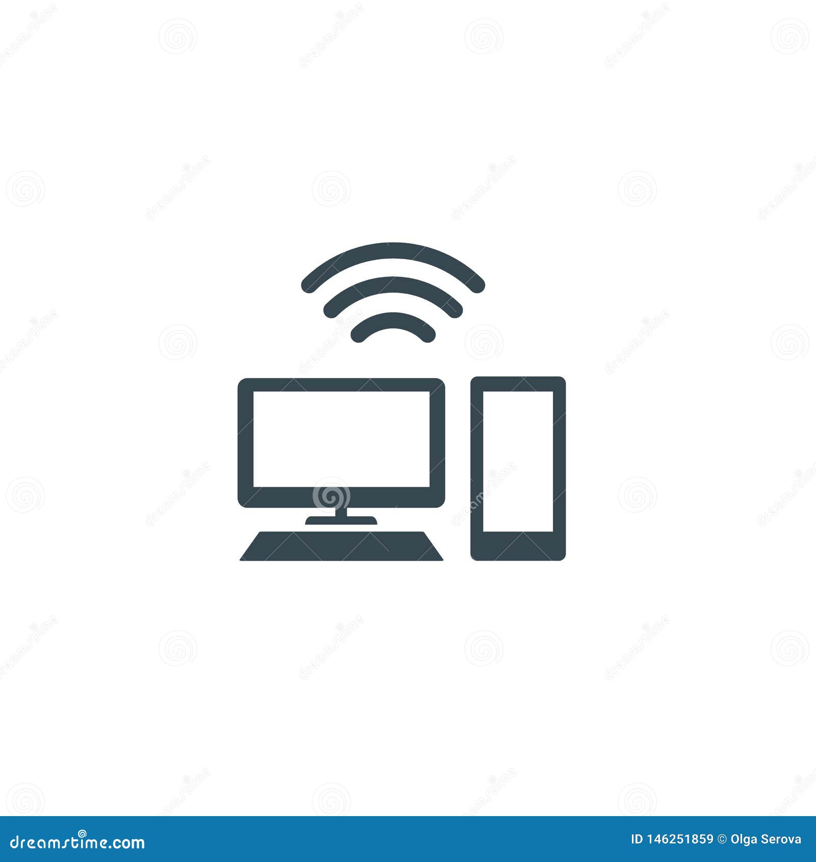 Изолированный почерните плоские компьютер и телефон с Wi-Fi Иллюстрация  вектора - иллюстрации насчитывающей сеть, дисплей: 146251859