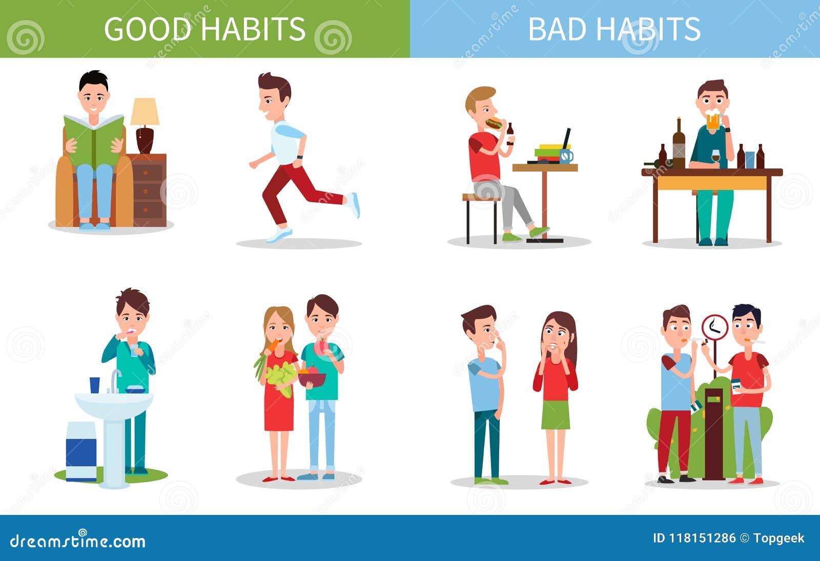 Better habits. Good and Bad Habits. Плохие привычки векторные иллюстрации. Good Habits Bad Habits. Полезные привычки вектор.