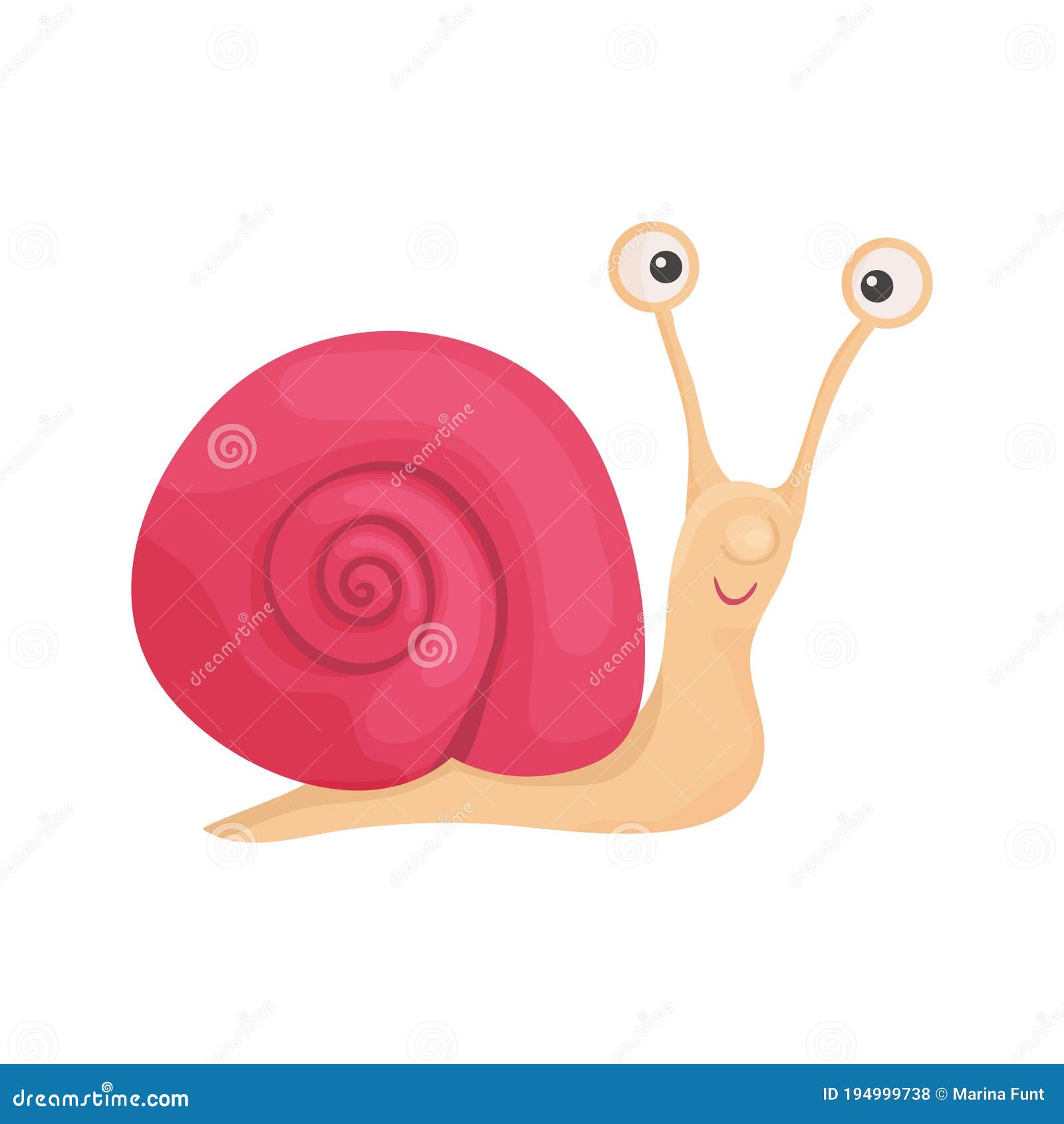 Иллюстрация вектора улитки с розовой Shell в стиле мультфильма. Улитка  выглядит смешно глупую наивной волнения. Для детей Иллюстрация вектора -  иллюстрации насчитывающей ангстрома, ползание: 194999738