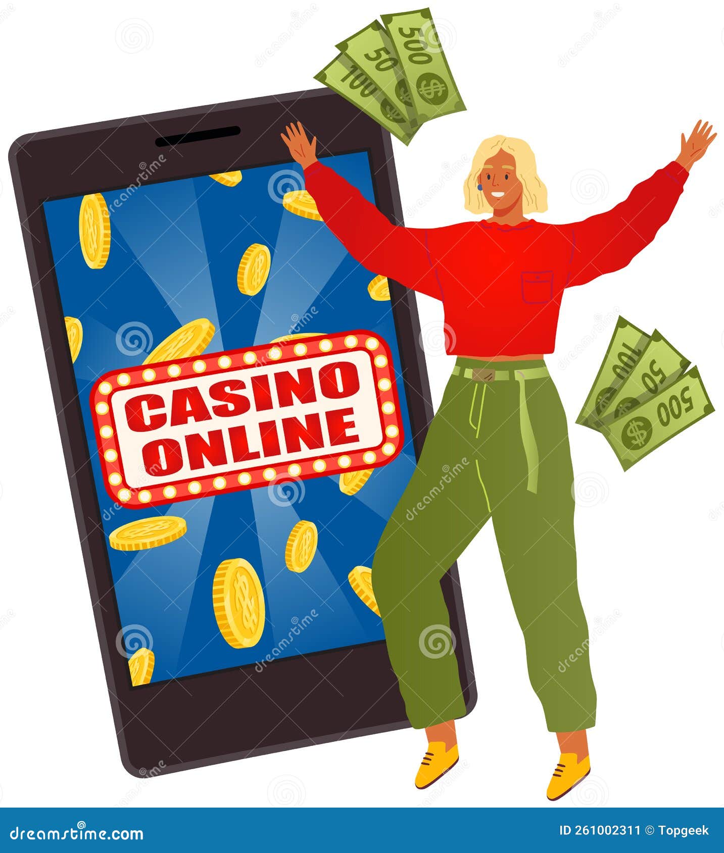 интернет-приложение для игры в казино для мобильных телефонов. победитель  выиграл деньги в рулетке Иллюстрация штока - иллюстрации насчитывающей  разыгрыш, интернет: 261002311