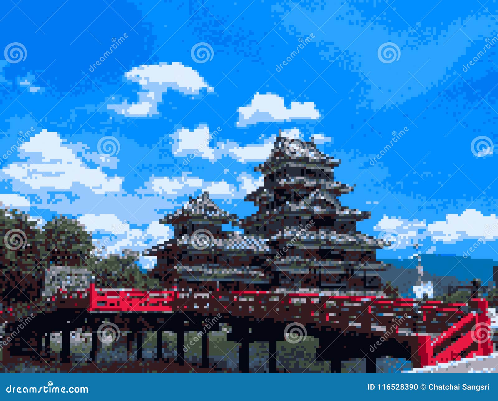 Искусство пиксела замка Японии Иллюстрация штока - иллюстрации  насчитывающей зодчества, символ: 116528390