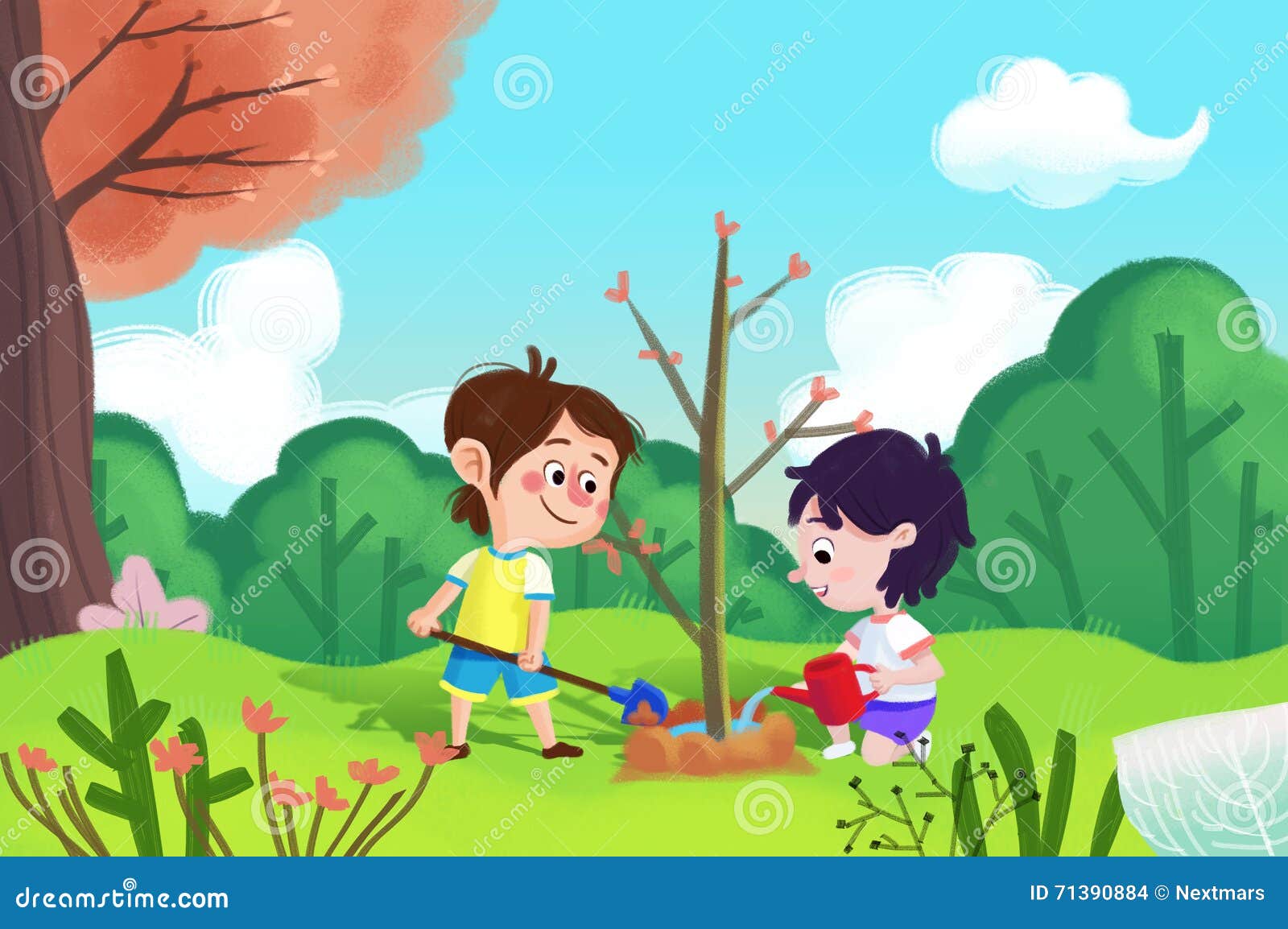Фон мальчика и деревьев
