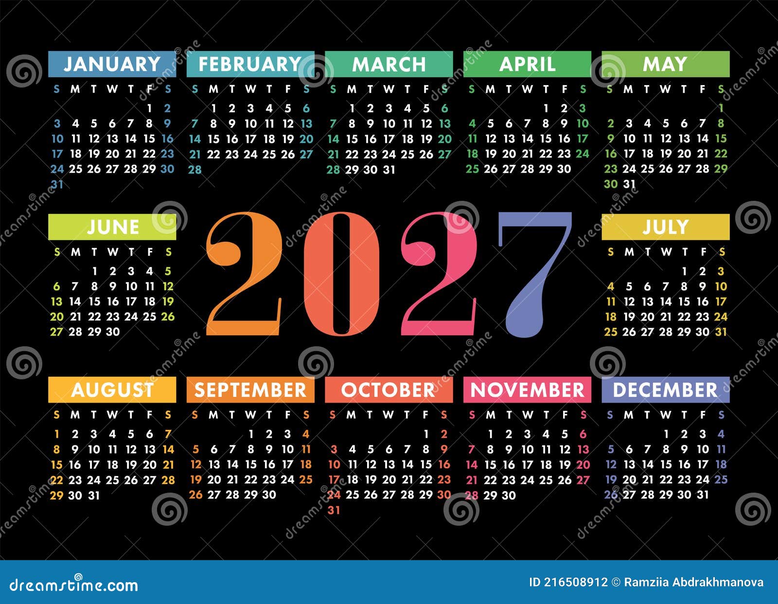 Calendario Amarillo Y Rojo 2027 Con Un Estilo Geométrico único Vector PNG , Cale