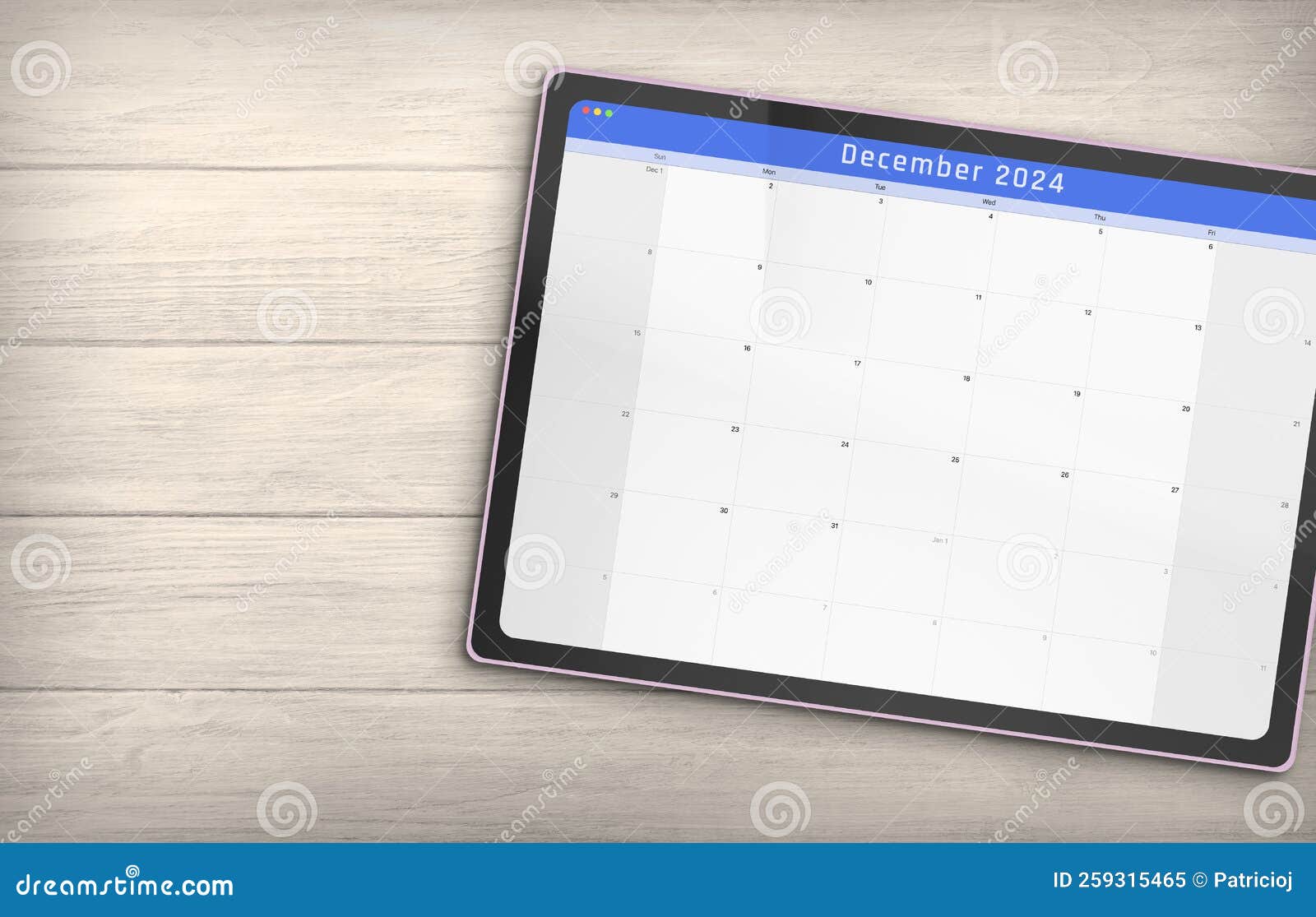 календарь за декабрь 2024 года на цифровом планшете, изолированном на  деревянном фоне с пространством для копирования Стоковое Изображение -  изображение насчитывающей взгляд, стол: 259315465