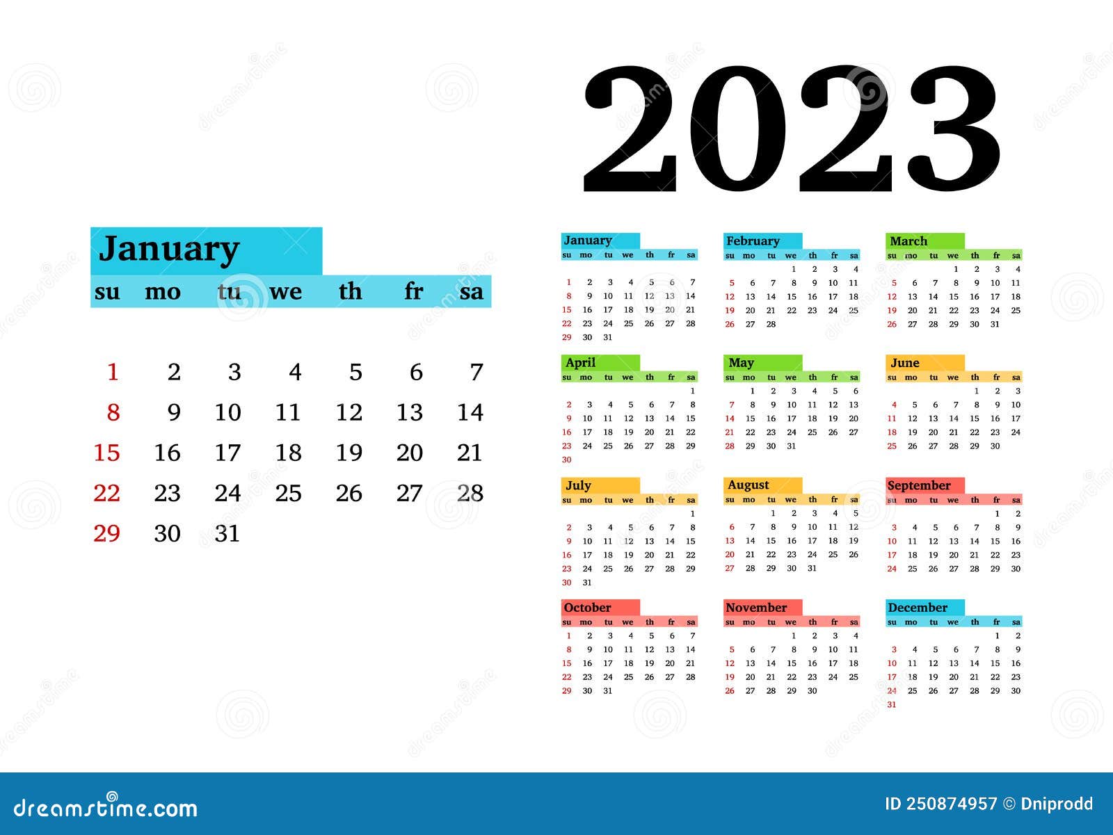 календарь на 2023 год изолирован на белом фоне Иллюстрация вектора -  иллюстрации насчитывающей ноябрь, июль: 250874957