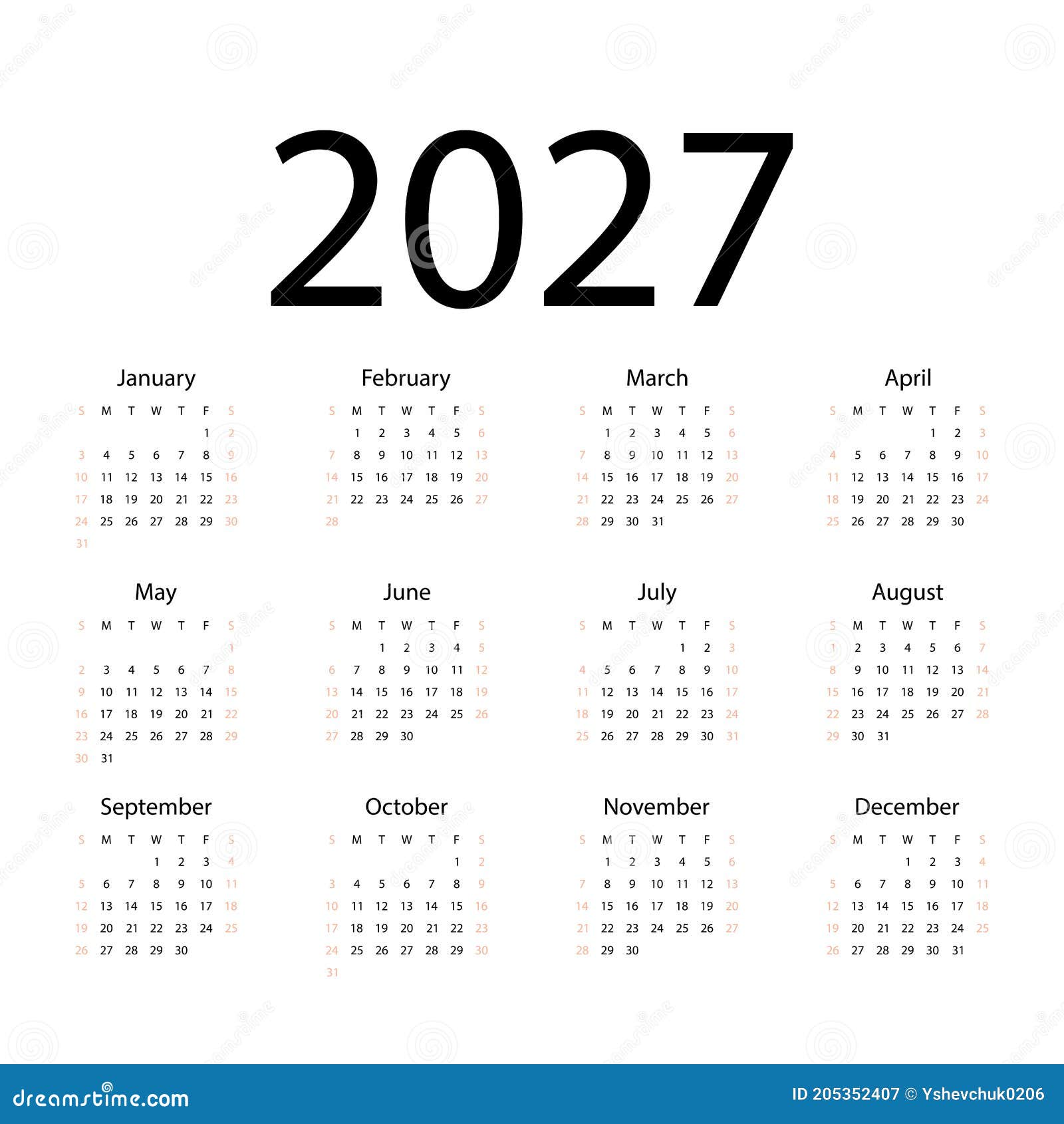 Календарь 2027 года по месяцам Calendário 2027 Com Formato Exclusivo Em Preto E Azul Celeste Vetor PNG , Calend