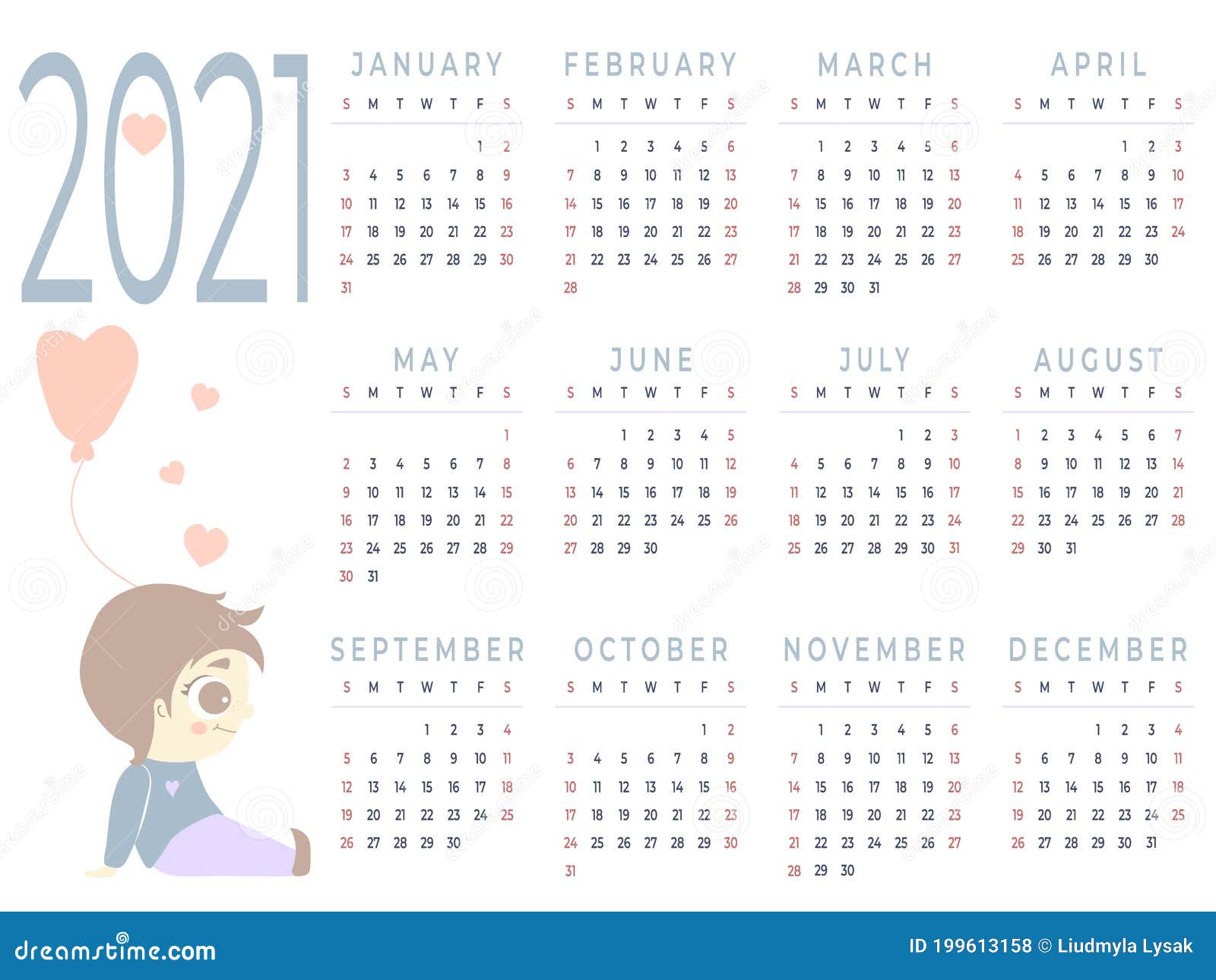 Календарь на 2021 год Шаблон на год- 12 месяца Красивый влюбленныйся  мальчик сидит с воздушным шаром в руках и сердце над головой Иллюстрация  штока - иллюстрации насчитывающей иллюстрация, браслетов: 199613158