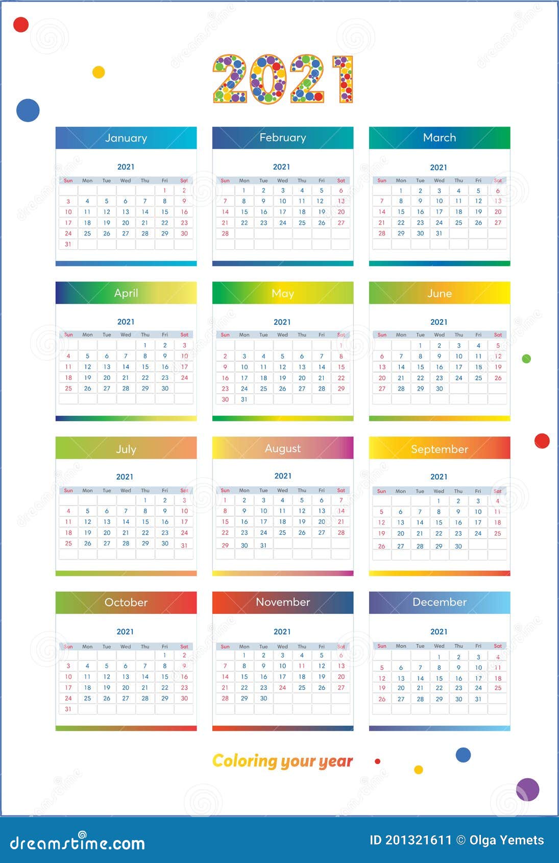 Календарь на Новый 2021 Год. Нарисовать свой год в ярких тонах. Стоковое  Изображение - изображение насчитывающей краска, устроитель: 201321611