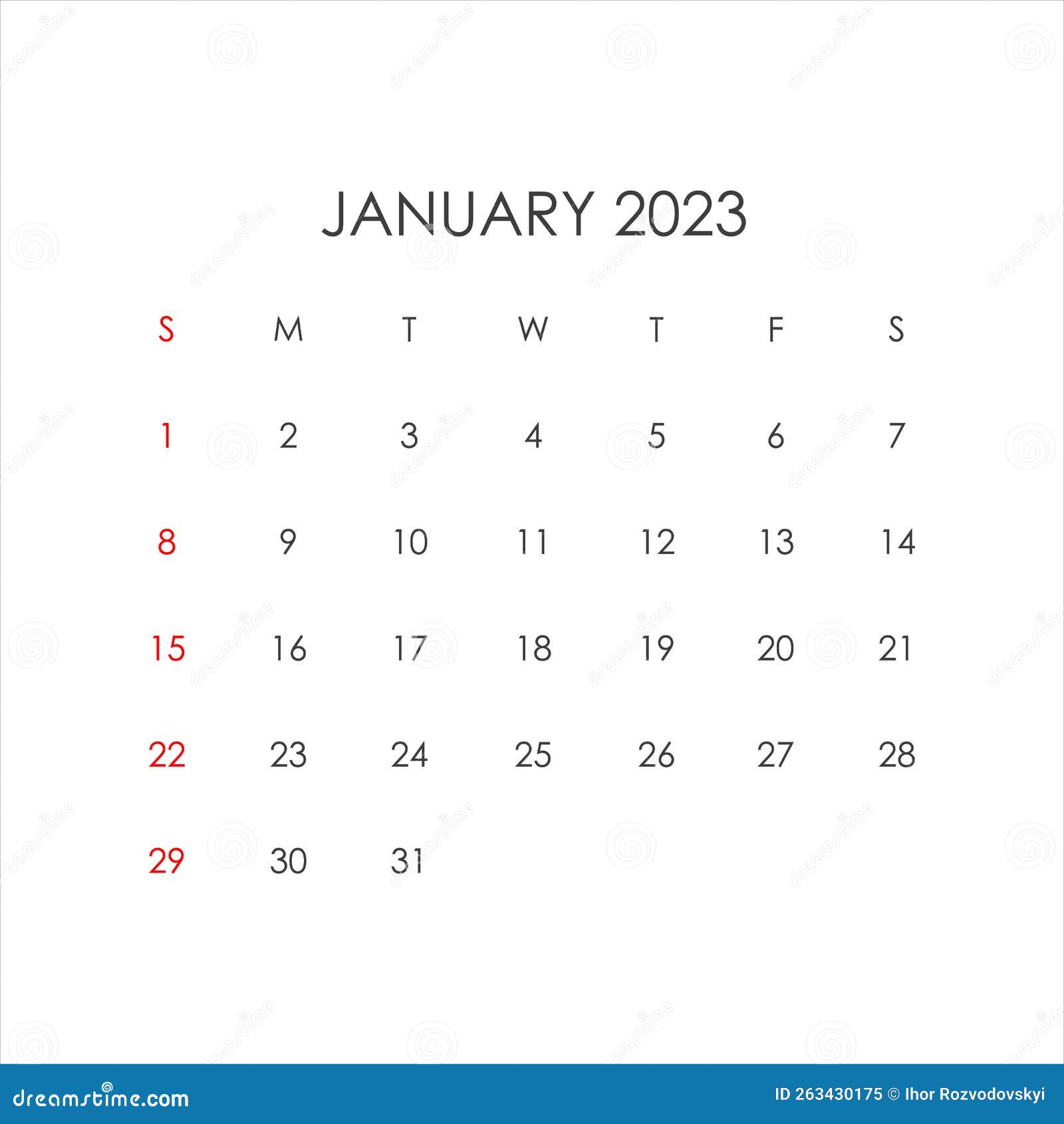 календарь на январь 2023 года в минималистском стиле. вектор Иллюстрация  вектора - иллюстрации насчитывающей стол, дата: 263430175