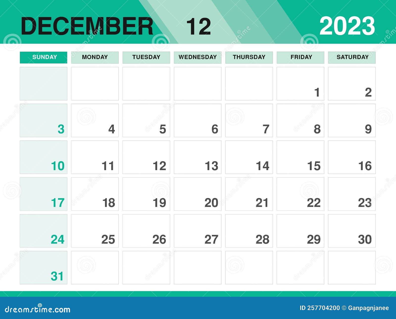 календарь планировщика шаблона на 2023 год, декабрь 2023 г., ежемесячный  календарь дизайна на стенах на 2023 г. Иллюстрация вектора - иллюстрации  насчитывающей зеленый, график: 257704200