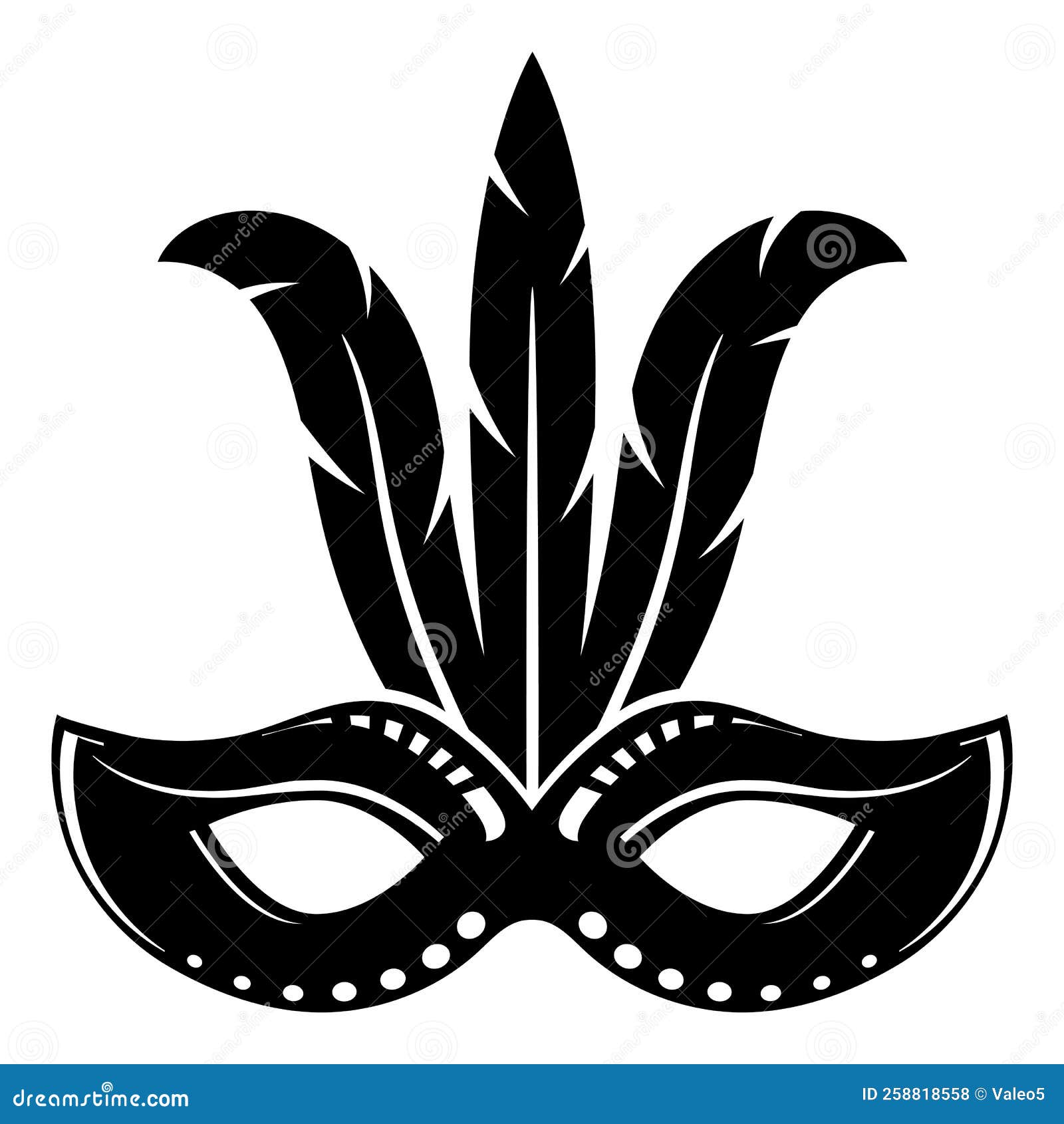 карнавальная маска чёрный силуэт, изолированный на белом фоне. маска с  перьями Иллюстрация вектора - иллюстрации насчитывающей фантазия, черный:  258818558
