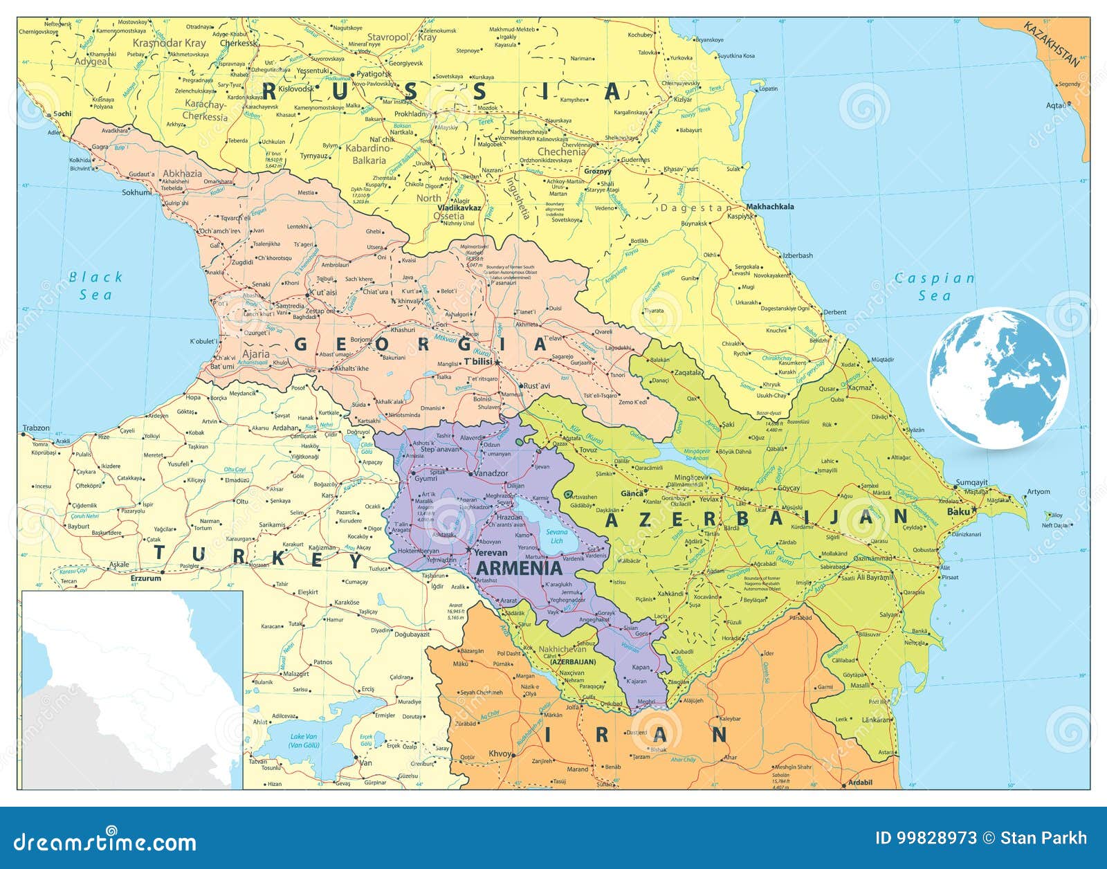 Карта Кавказа политическая иллюстрация вектора. иллюстрации насчитывающейкавказ - 99828973