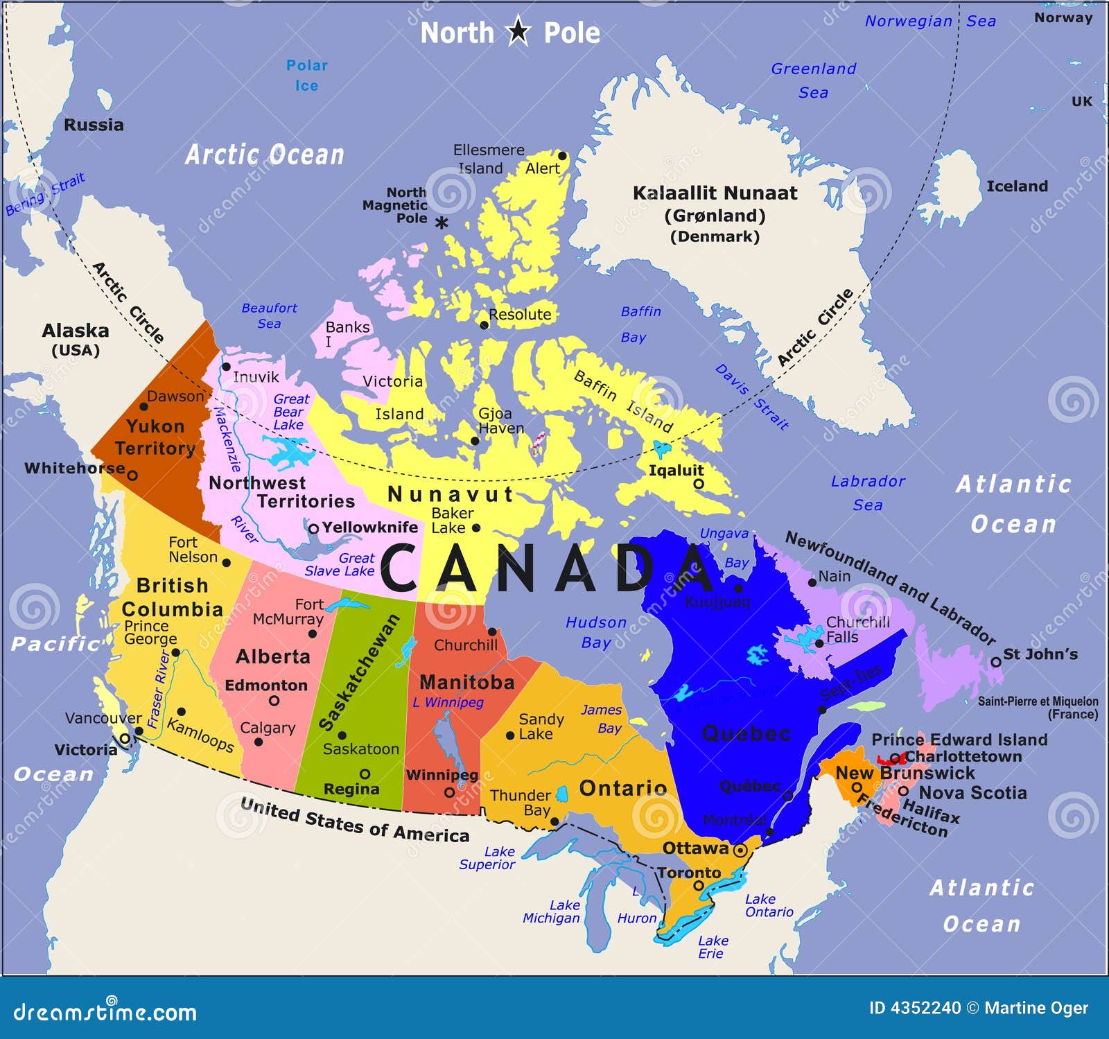 Part canada. Политическая карта Канады. Границы Канады на карте. Карта Канады географическая. Карта провинций Канады на русском языке.