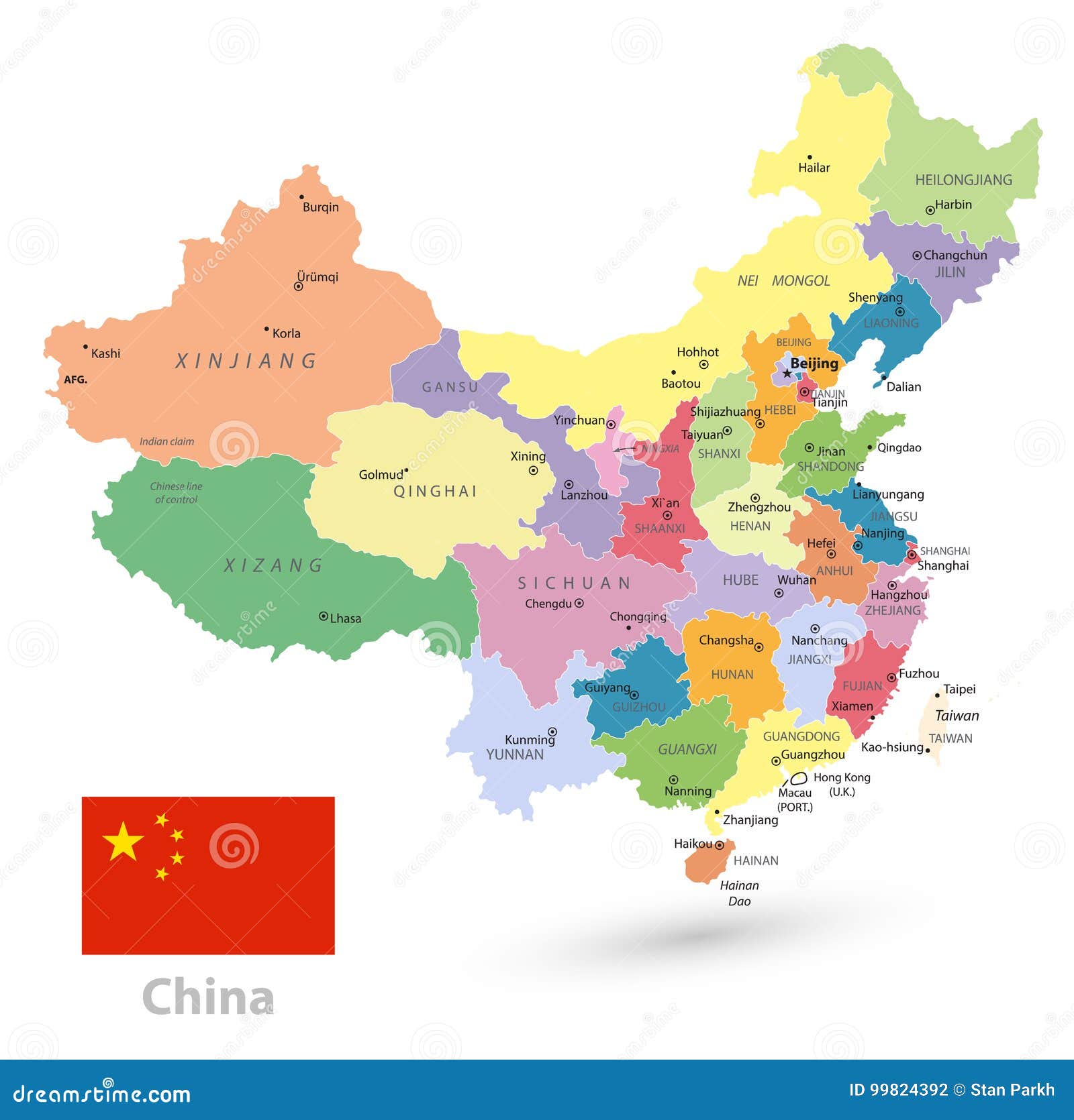 Карта Китая политическая изолированная на белизне Иллюстрация вектора -иллюстрации насчитывающей цветасто, картоведение: 99824392